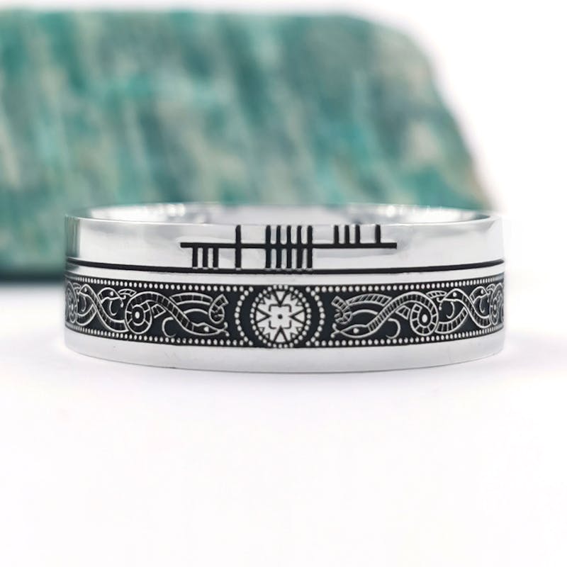 22863 personalized ogham celtic warrior ring silver oxidized finish 7mm wide