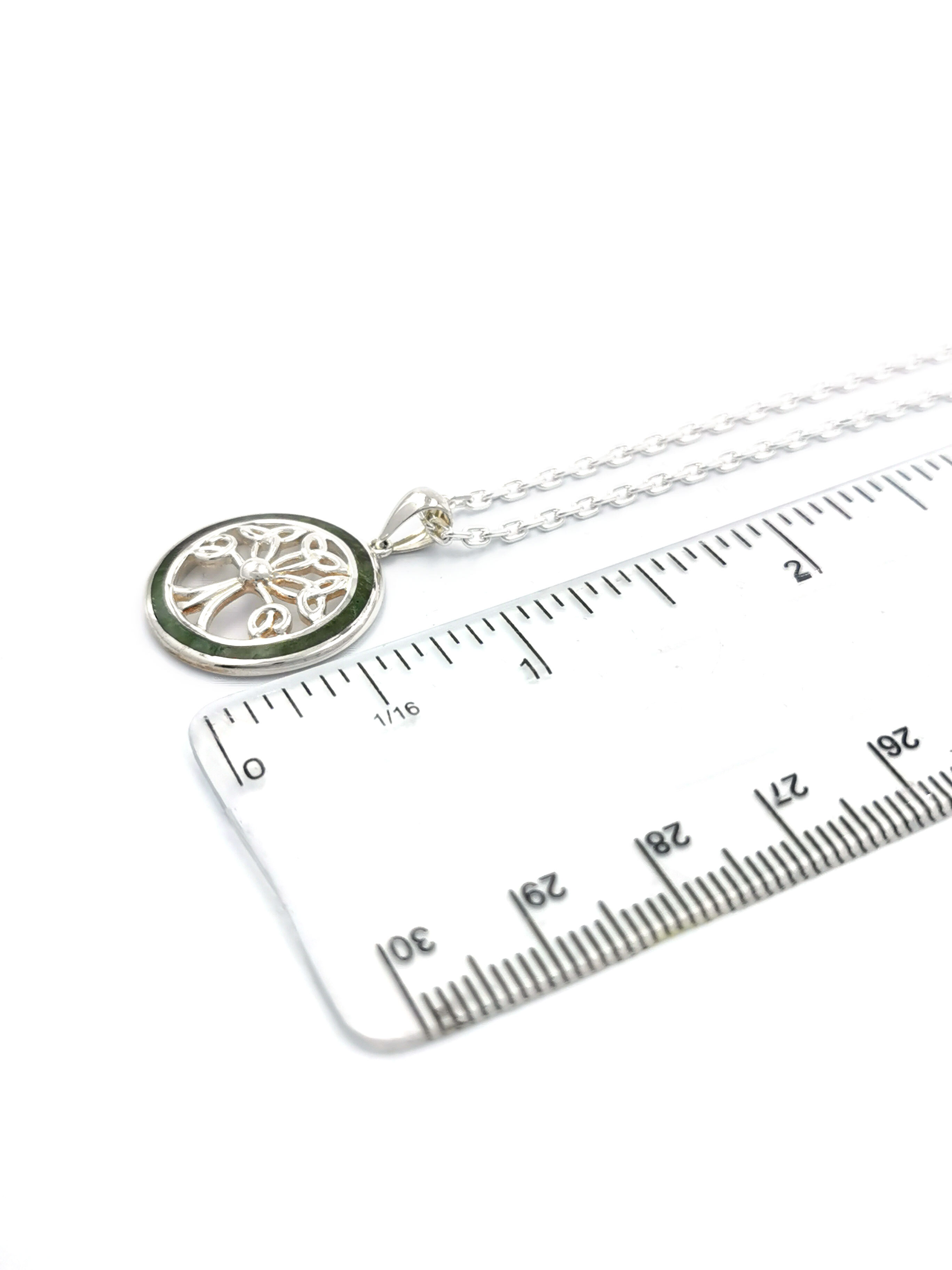Authentic Sterling Silver Tree of Life & Connemara Marble Necklace For Women. Picture For Scale.