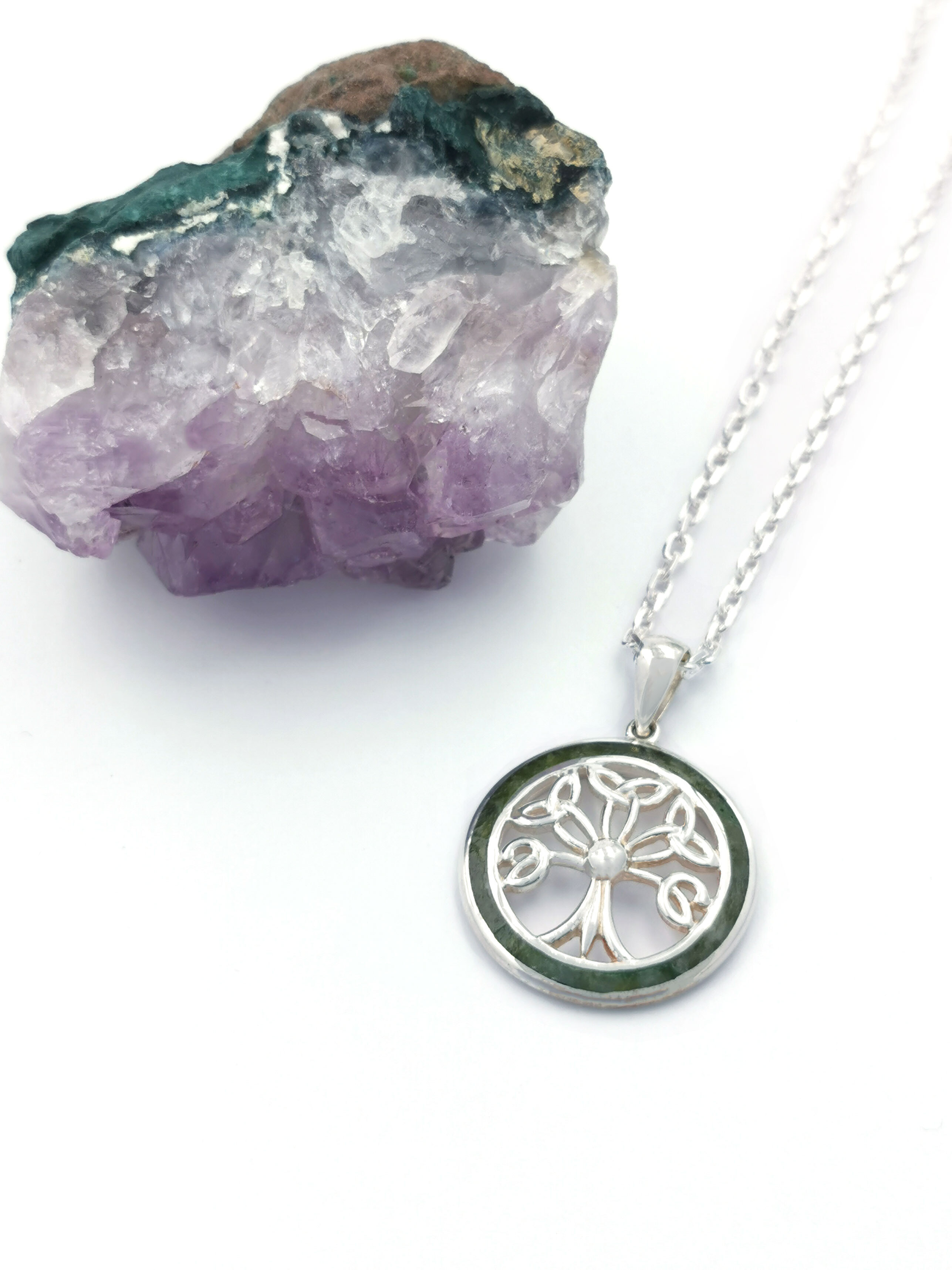 Womens Sterling Silver Tree of Life Necklace. Pictured Flat.