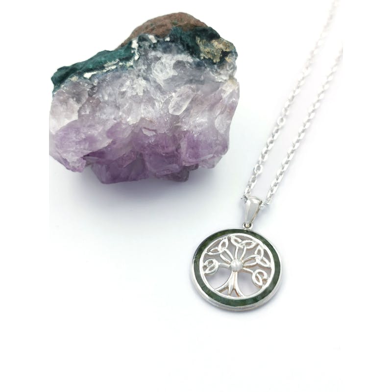 Womens Sterling Silver Tree of Life Necklace. Pictured Flat.
