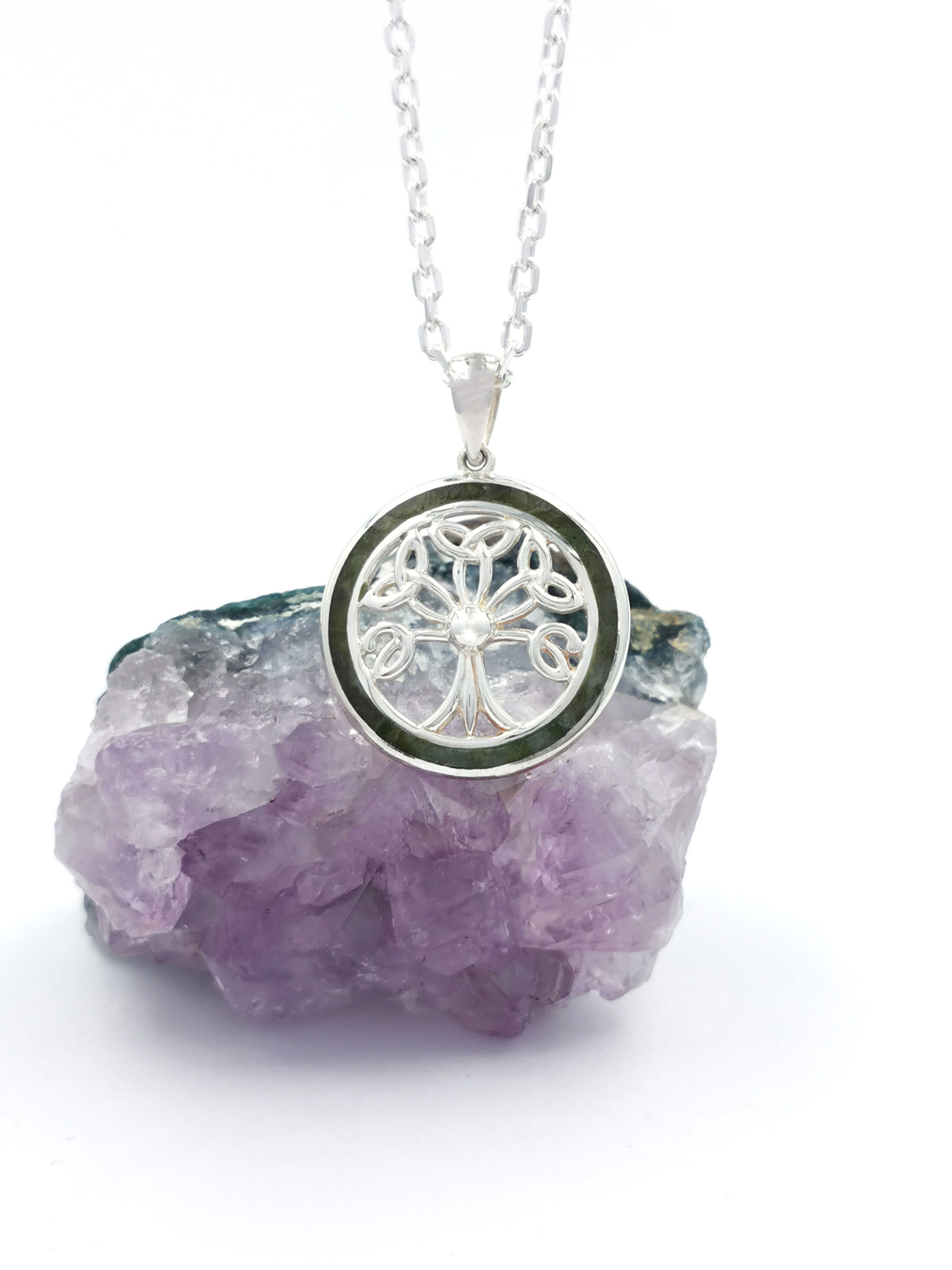 Womens Tree of Life & Connemara Marble Necklace in Sterling Silver