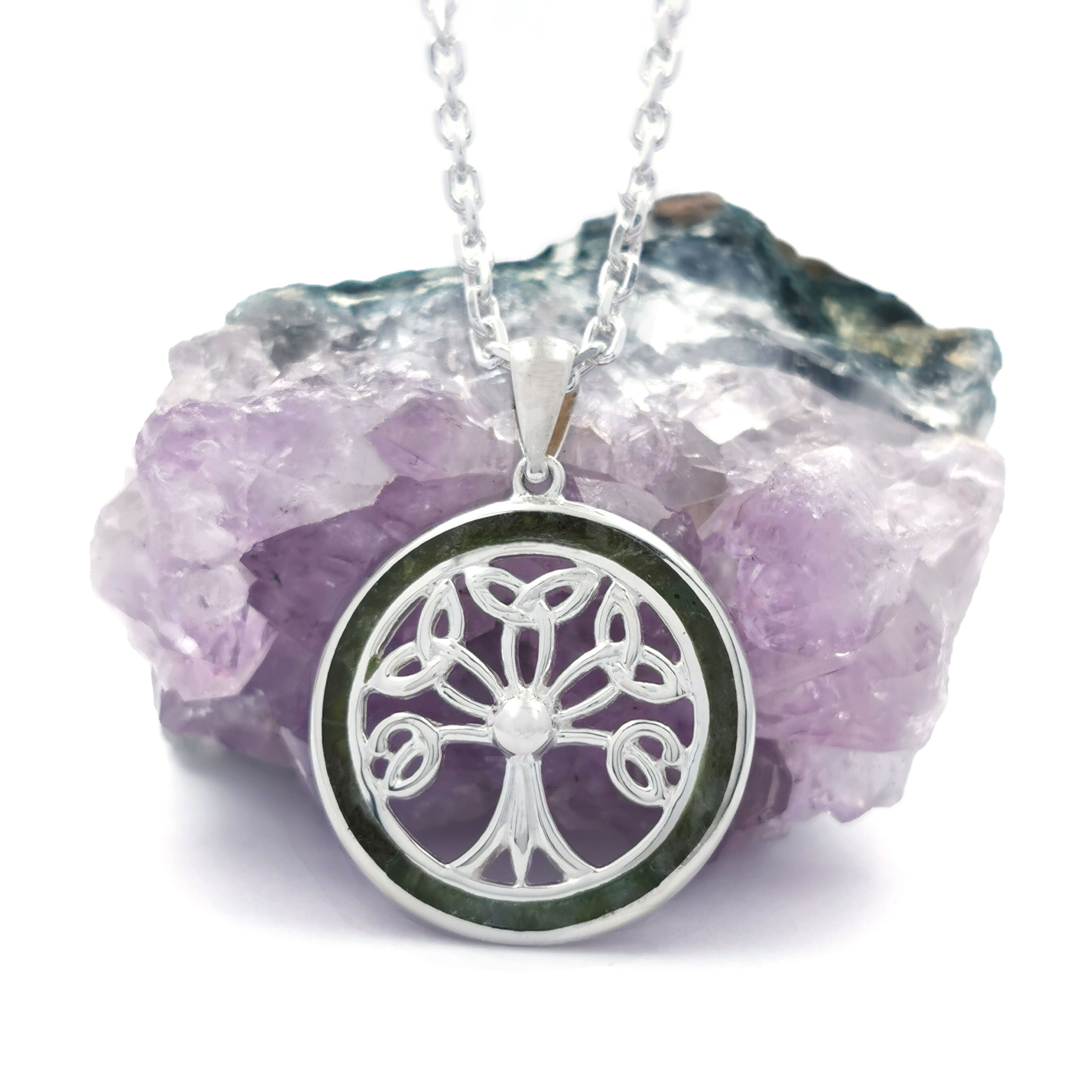 Silver Connemara Marble Set Tree of Life Necklace