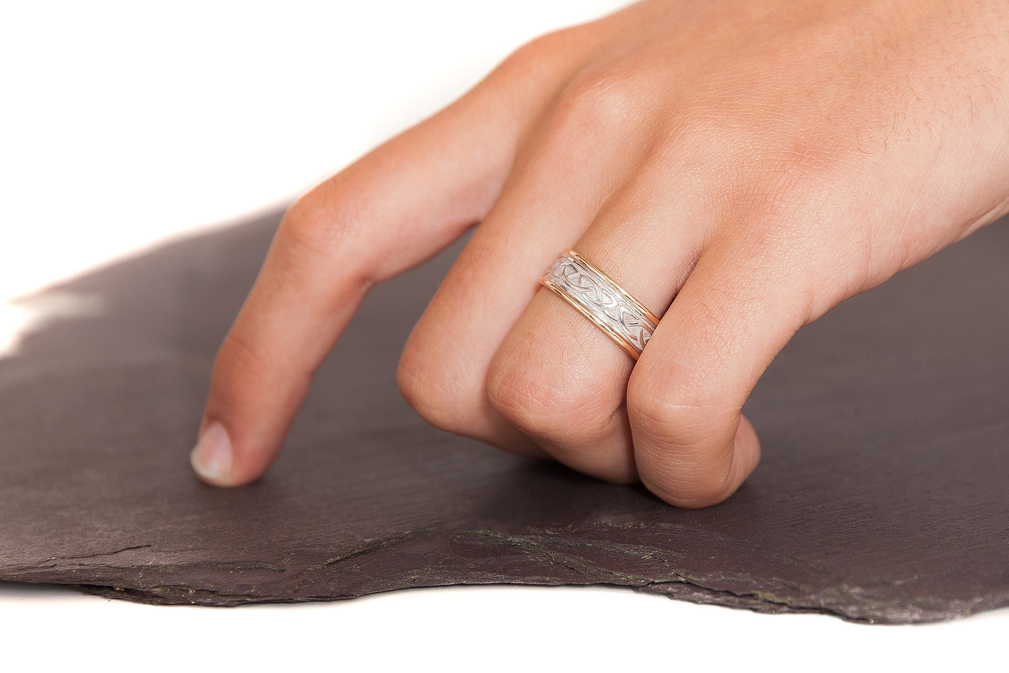 White Gold & Yellow Gold Celtic Knot 6.0mm Ring - Model Photo