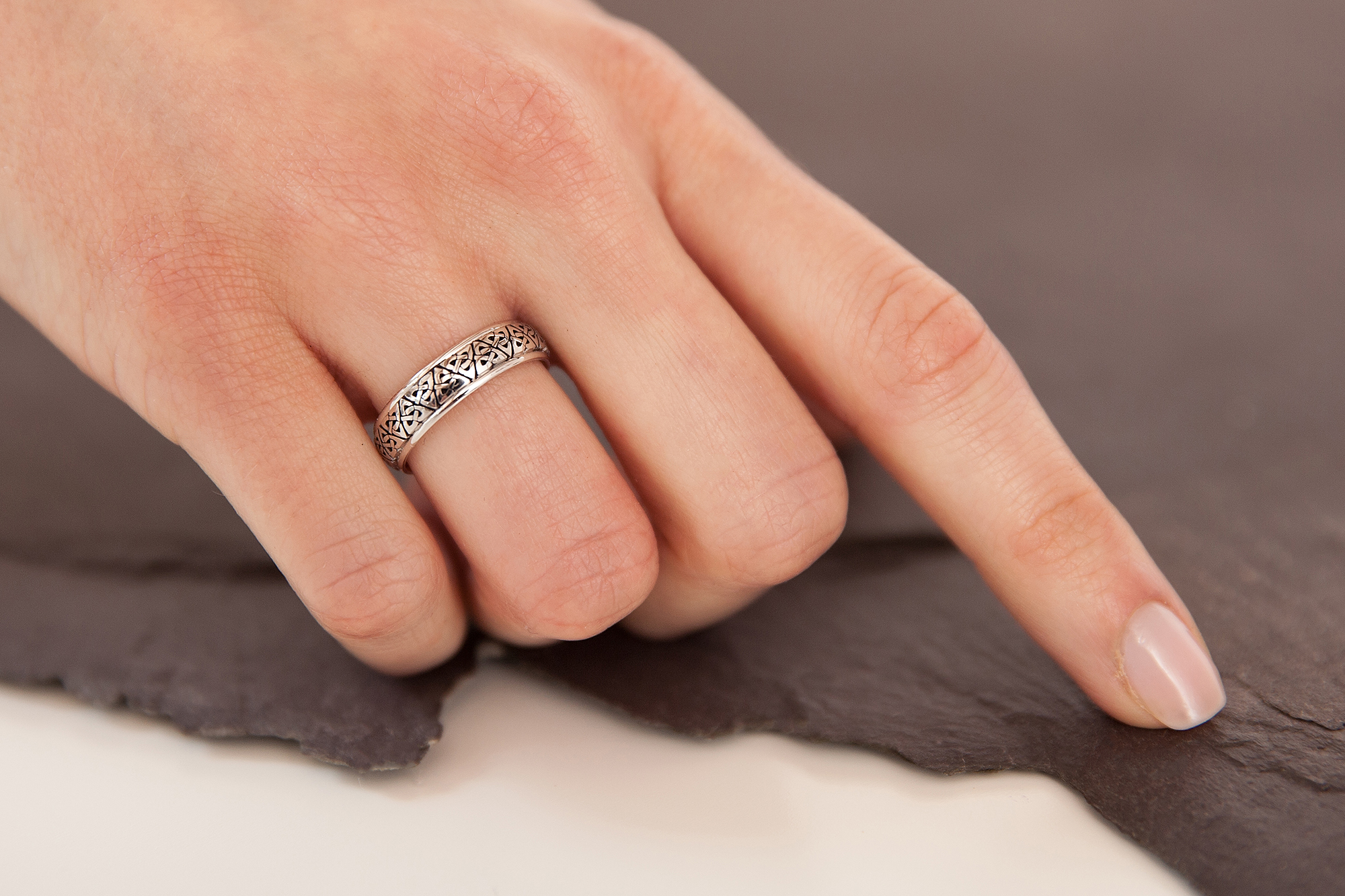 Luxurious Platinum Trinity Knot 7.0mm Ring - Model Photo