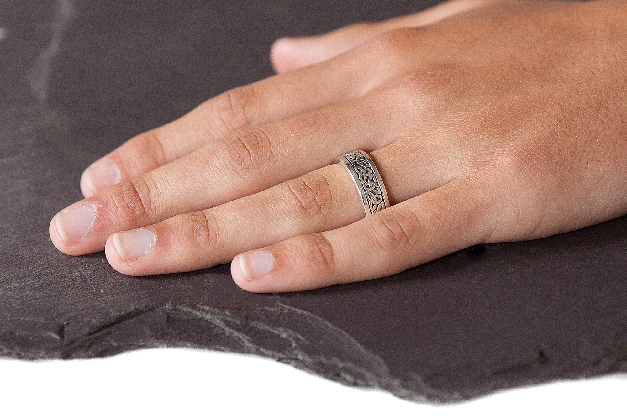 Striking Sterling Silver Trinity Knot Gift Set With a Oxidized Finish - Model Photo