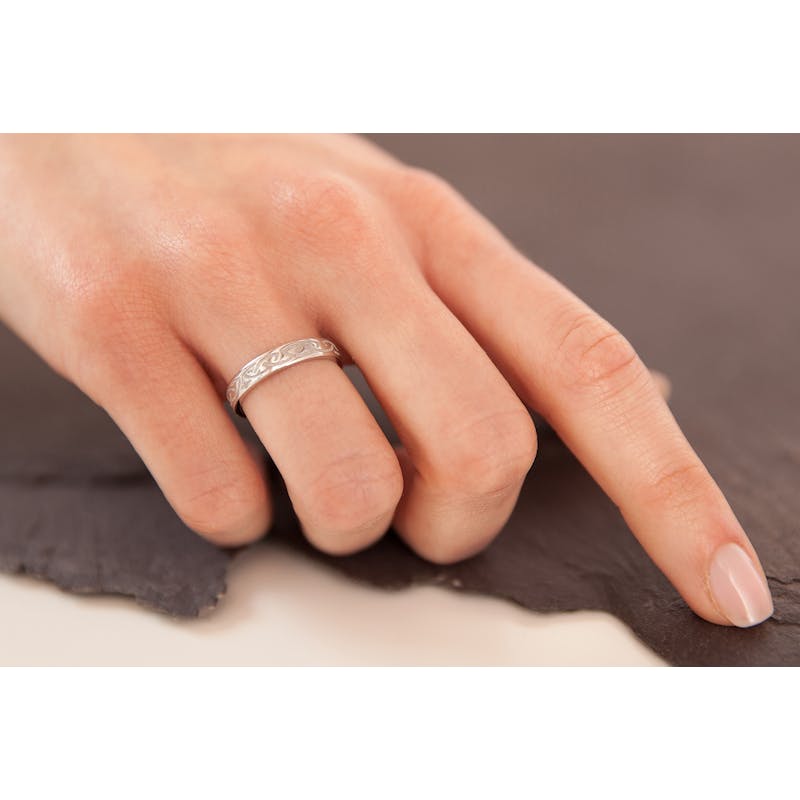Luxurious Platinum Celtic Knot 3.6mm Ring For Women - Model Photo