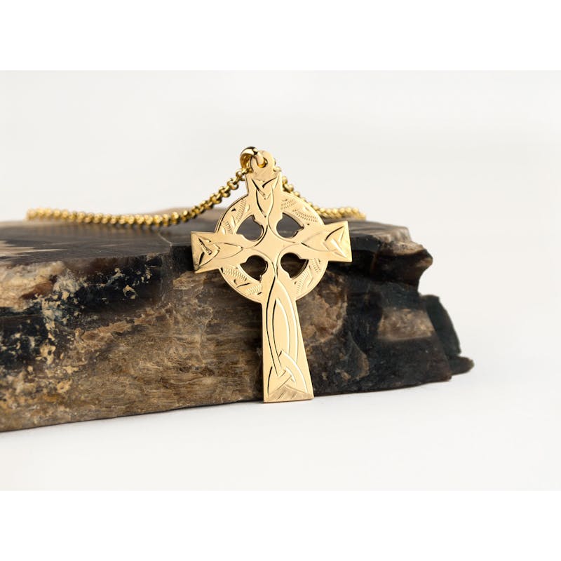 Large Attractive Yellow Gold Celtic Cross Necklace