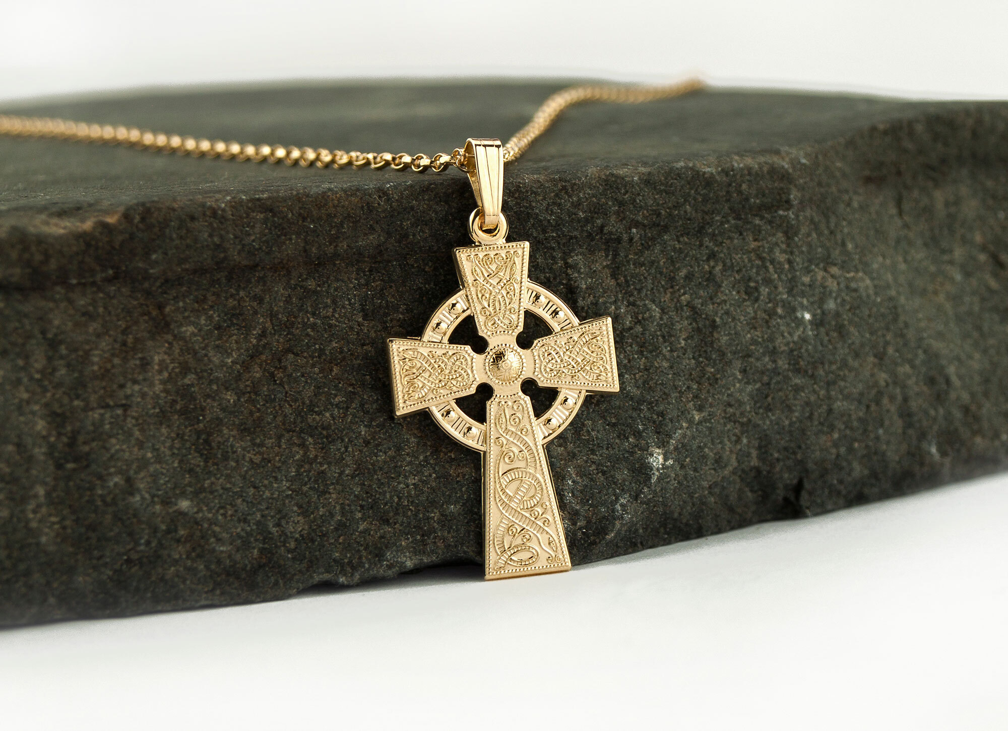 10k Yellow Gold Celtic Cross Diamond Accent Pendant Necklace, 16
