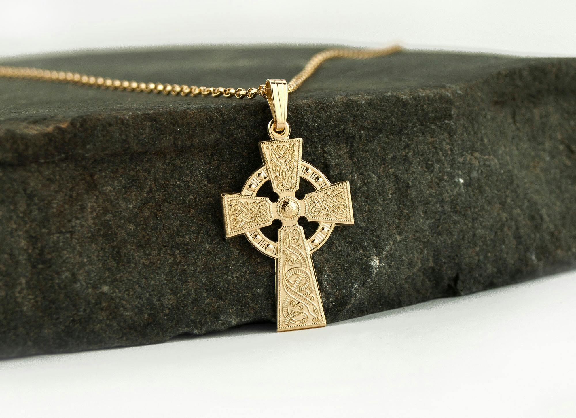 Gold Celtic Warrior Shield Cross, Made in Ireland | My Irish Jeweler