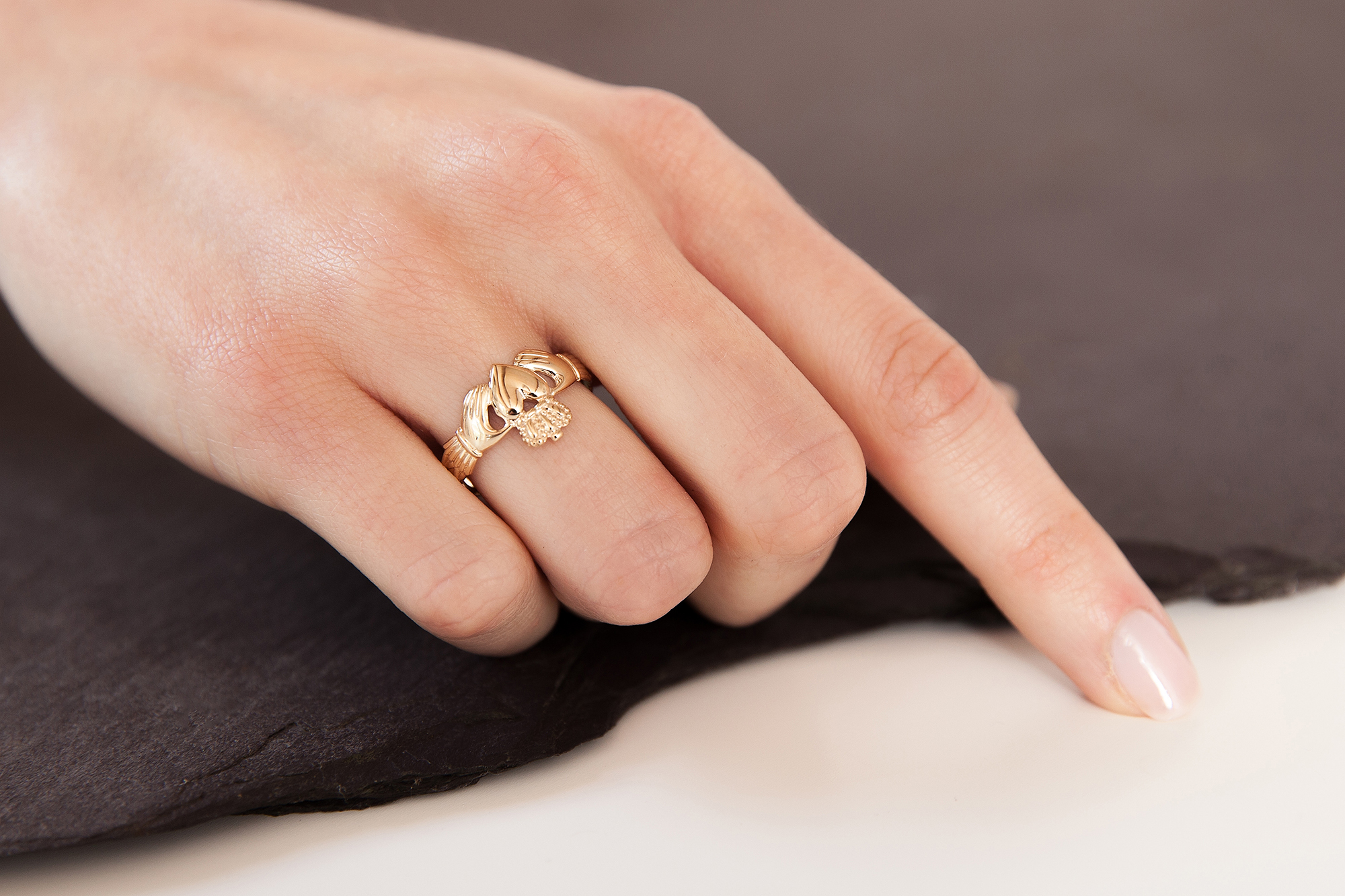 Womens 10K Yellow Gold Claddagh Ring - Model Photo