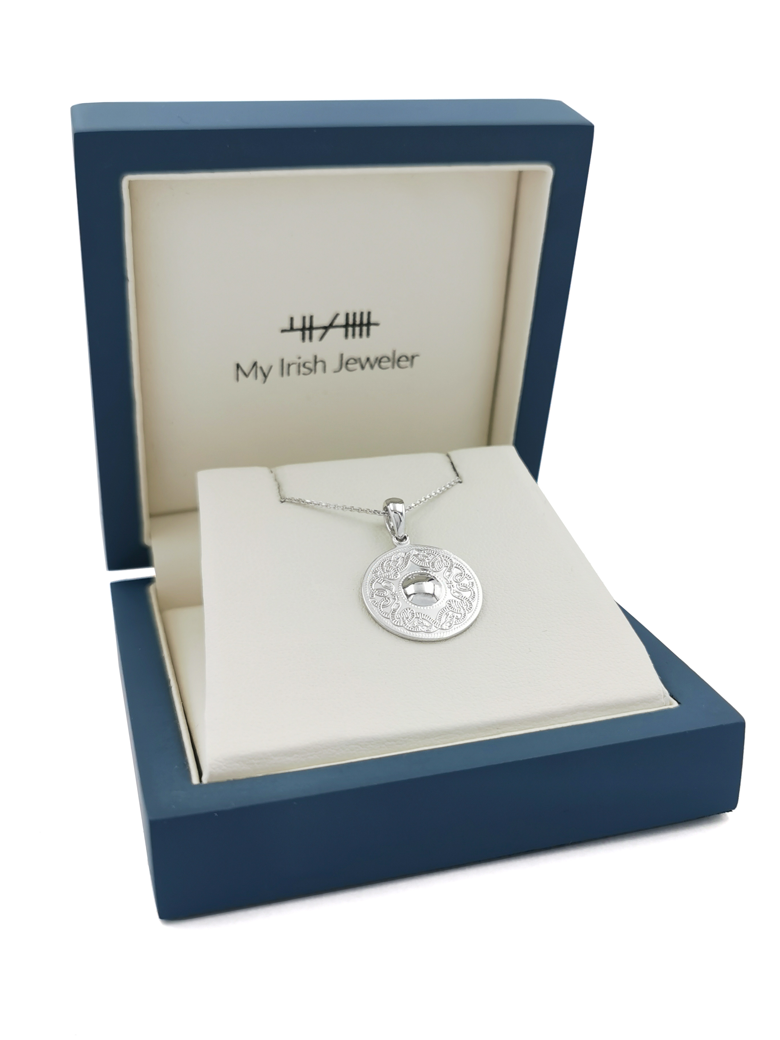 Womens Celtic Knot & Celtic Warrior Necklace in Real White Gold. In Luxury Packaging.