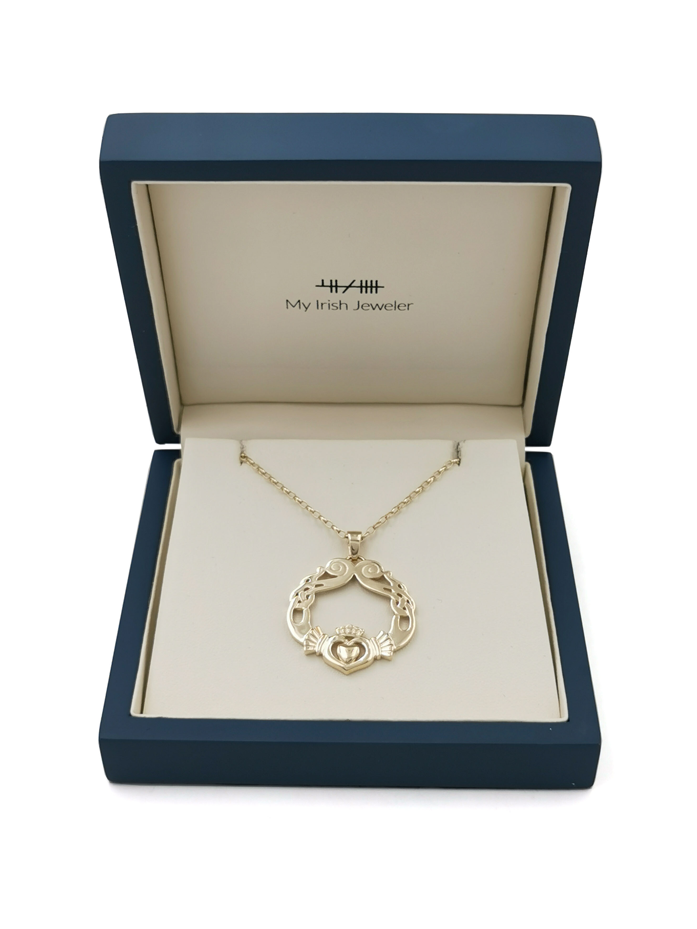 14K White Gold & Yellow Gold Irish Claddagh Trinity Knot Pendant - 1.5 Grams, No Chain Included