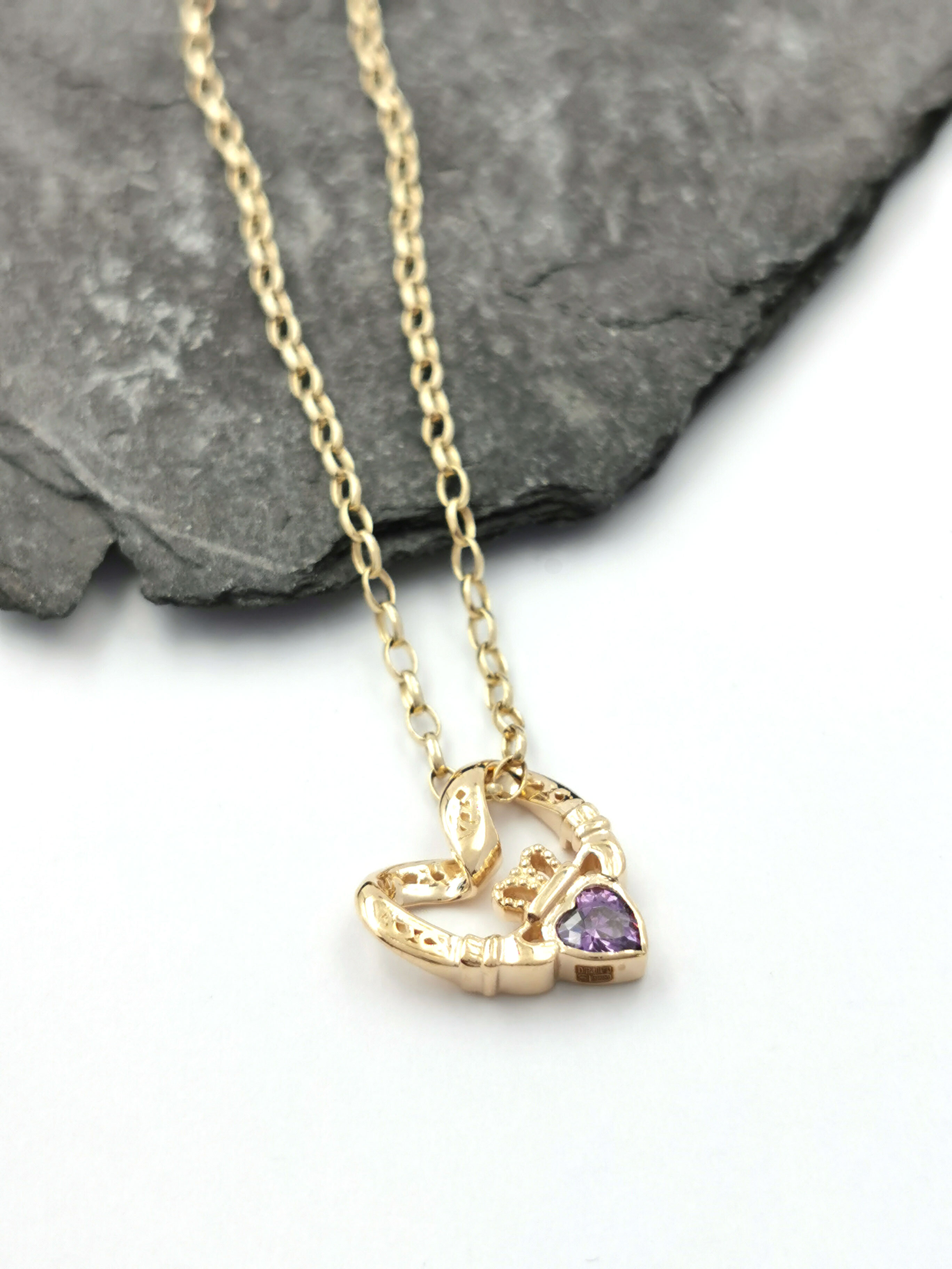 Authentic Yellow Gold Claddagh Necklace For Women