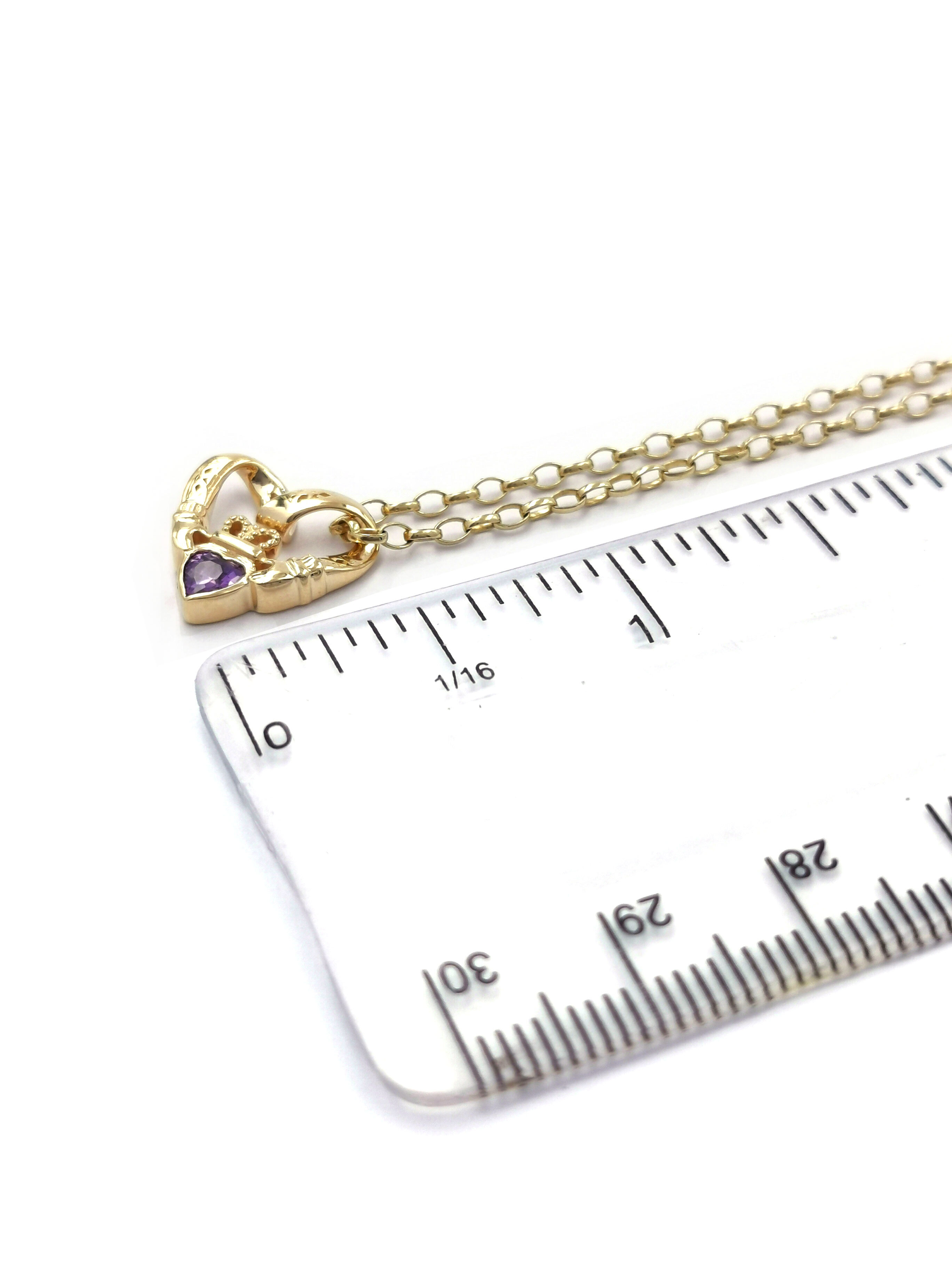 Womens Claddagh Necklace in Real 9K Yellow Gold. Picture For Scale.