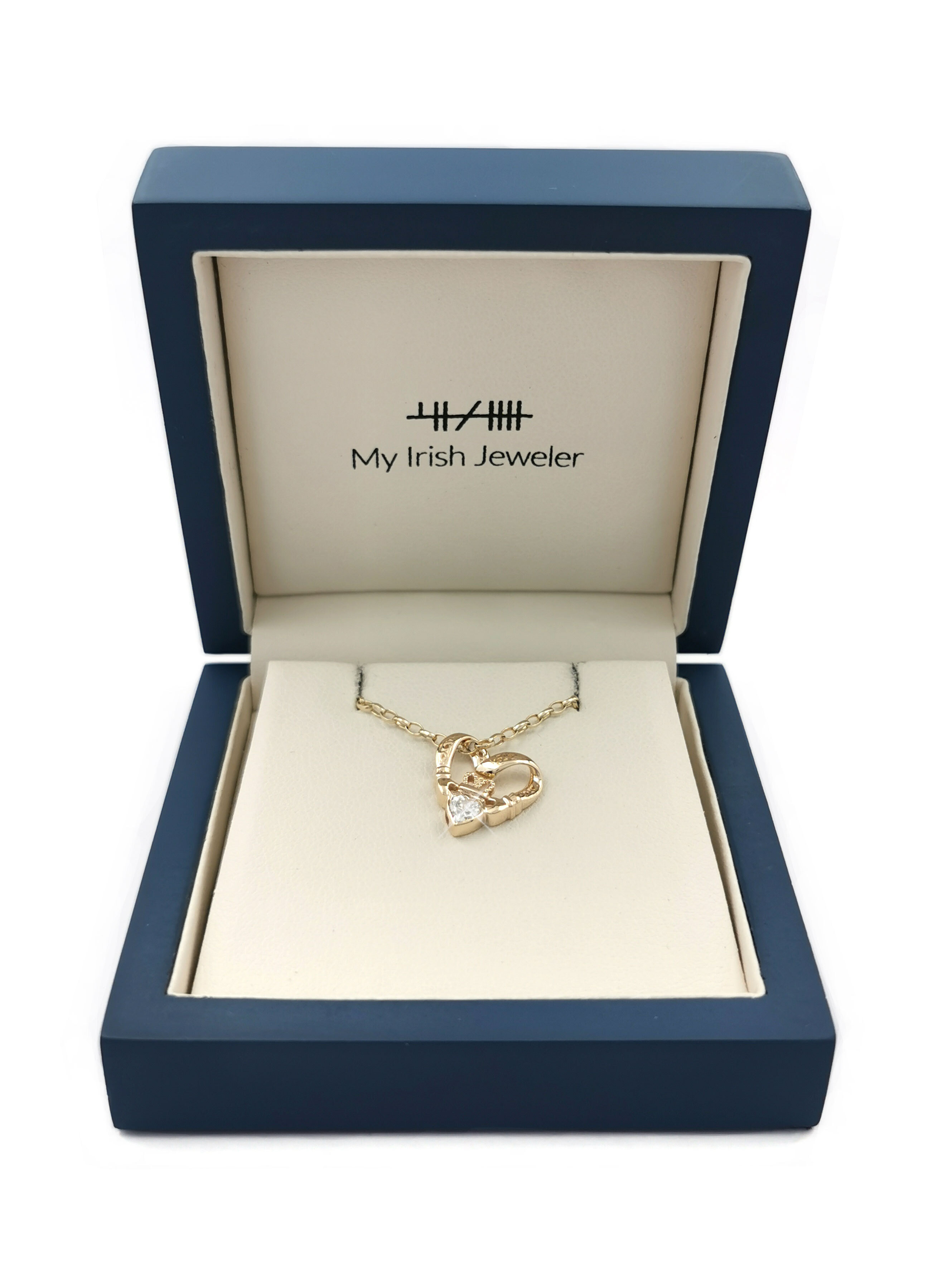 Womens Claddagh Necklace in Real 9K Yellow Gold. In Luxury Packaging.