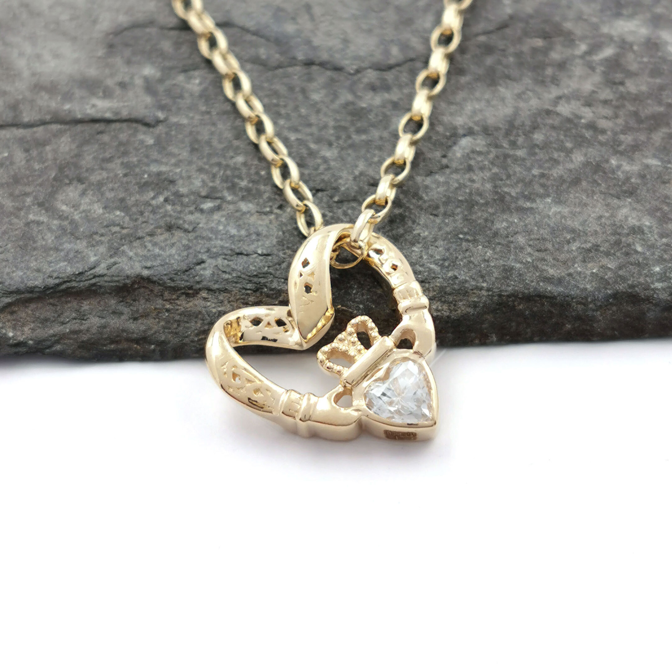 9K Gold Claddagh Heart Necklace