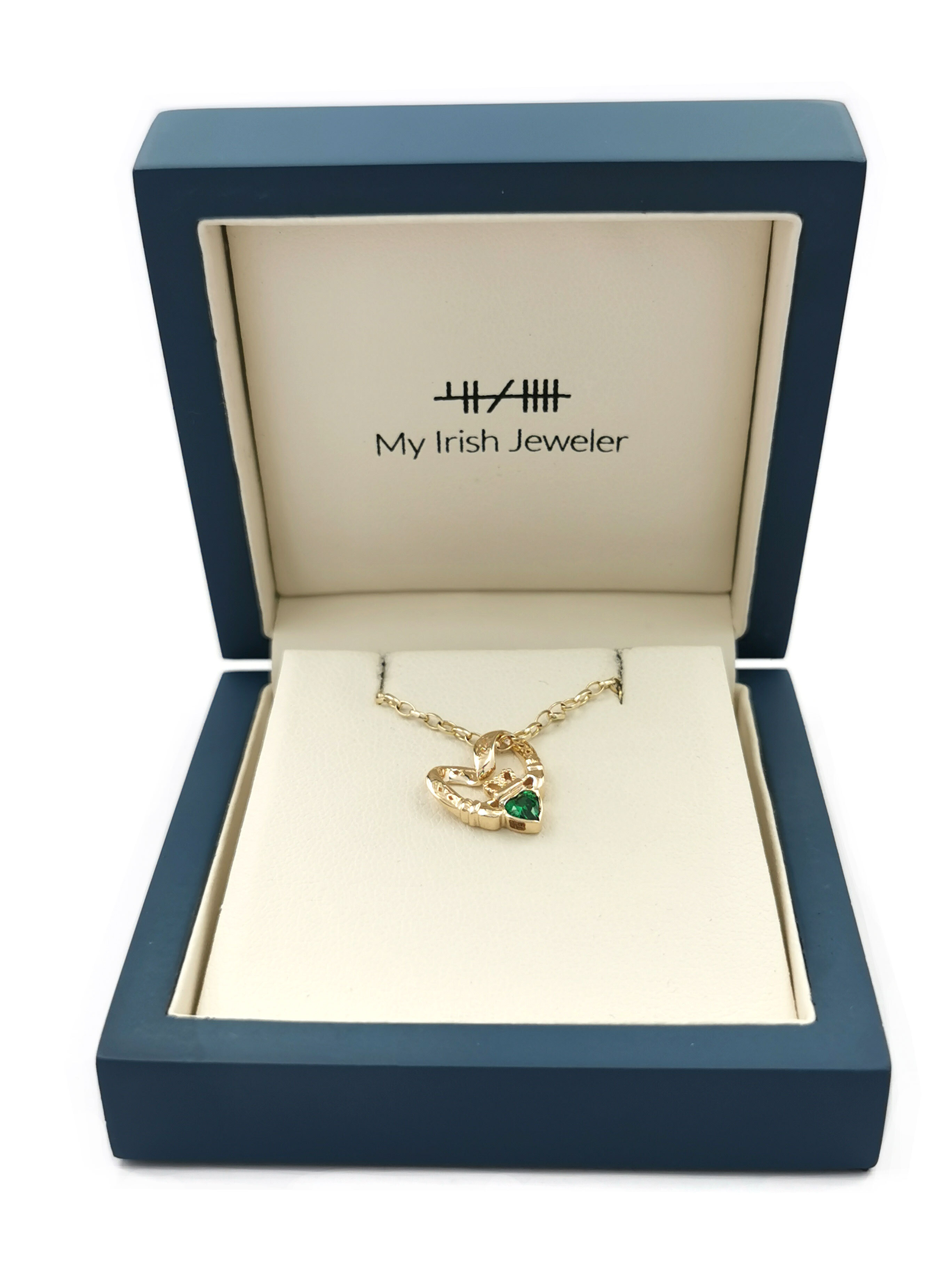 Irish 9K Yellow Gold Claddagh Necklace For Women. In Luxury Packaging.