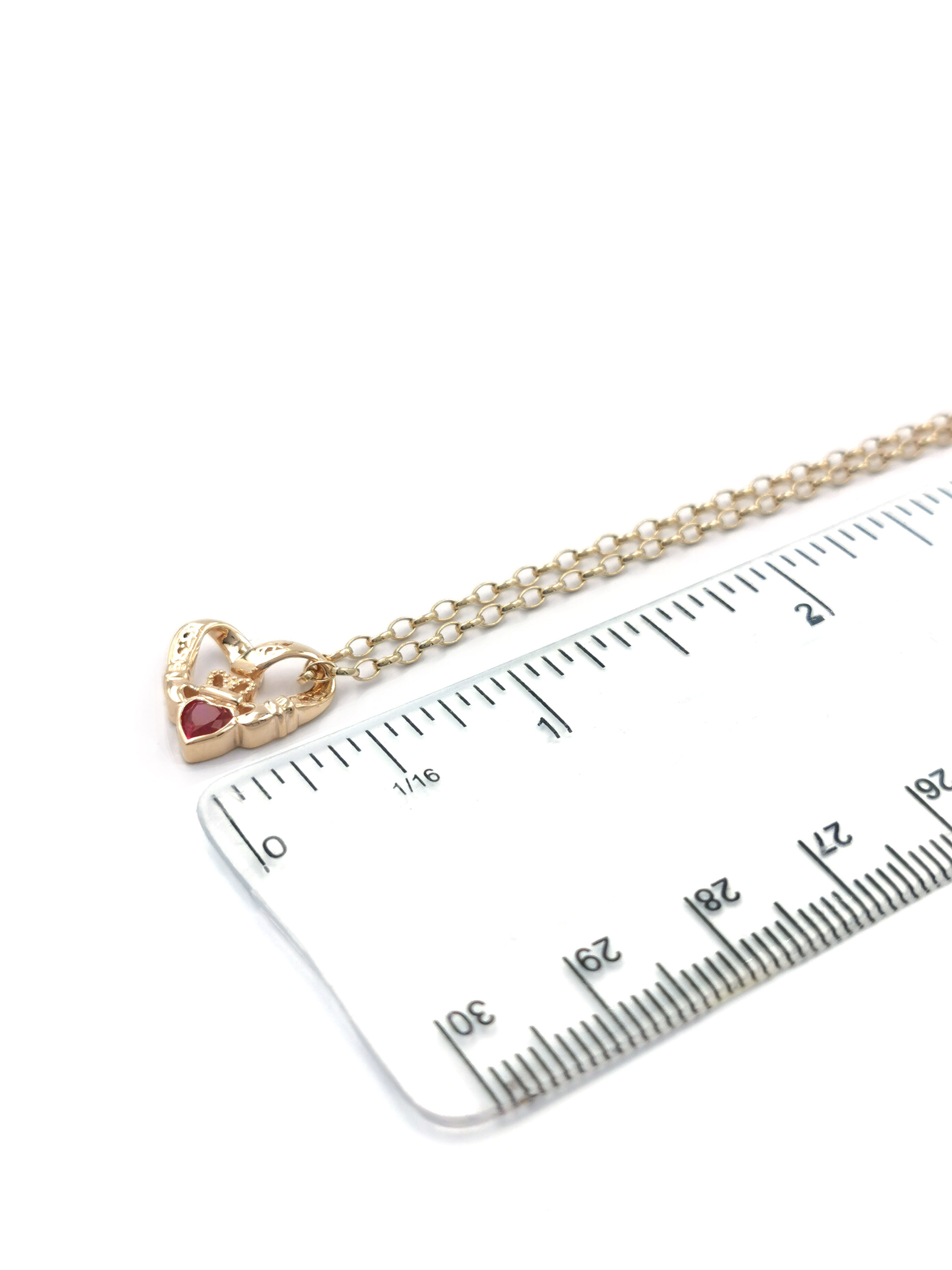 Womens Yellow Gold Claddagh Necklace. Picture For Scale.