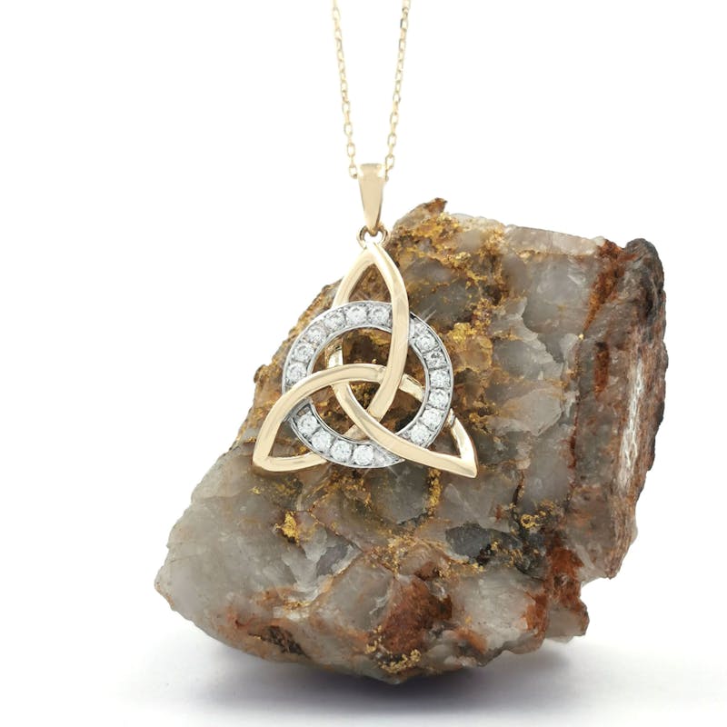 9K Gold Trinity Knot CZ Two Tone Pendant with Micro Pavé Setting