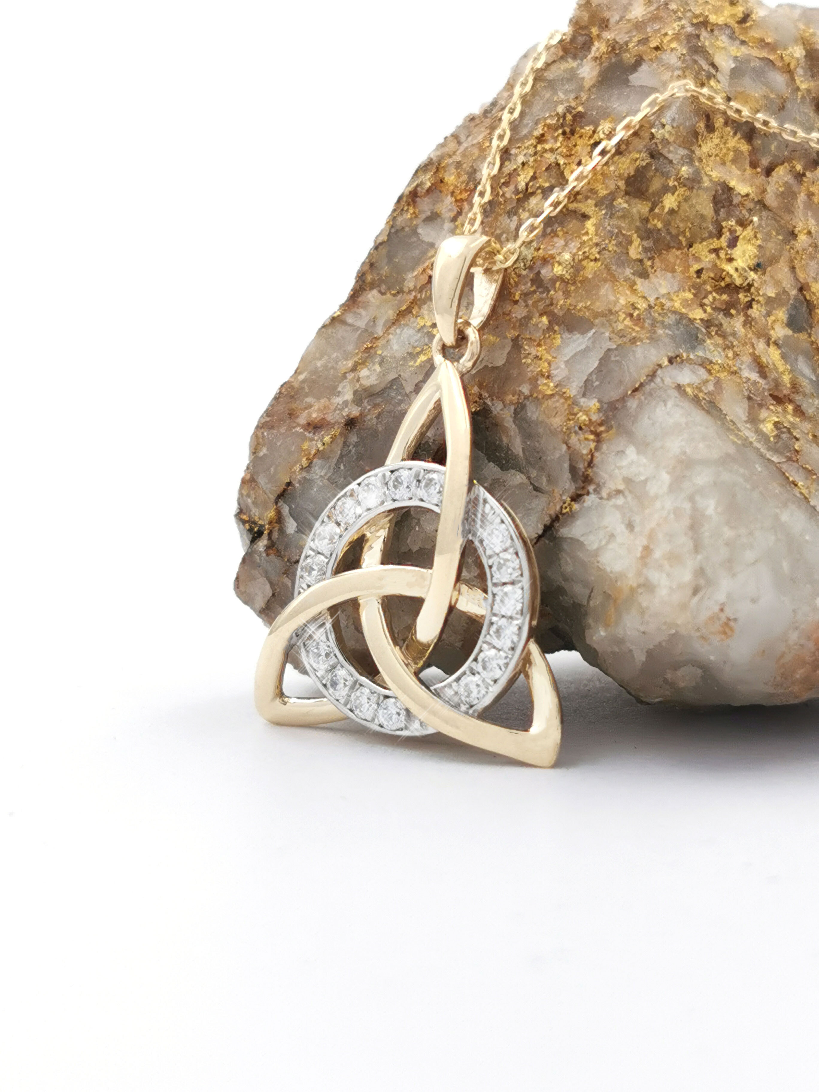 Womens Celtic Knot & Trinity Knot Necklace in 9K Yellow Gold & White Gold