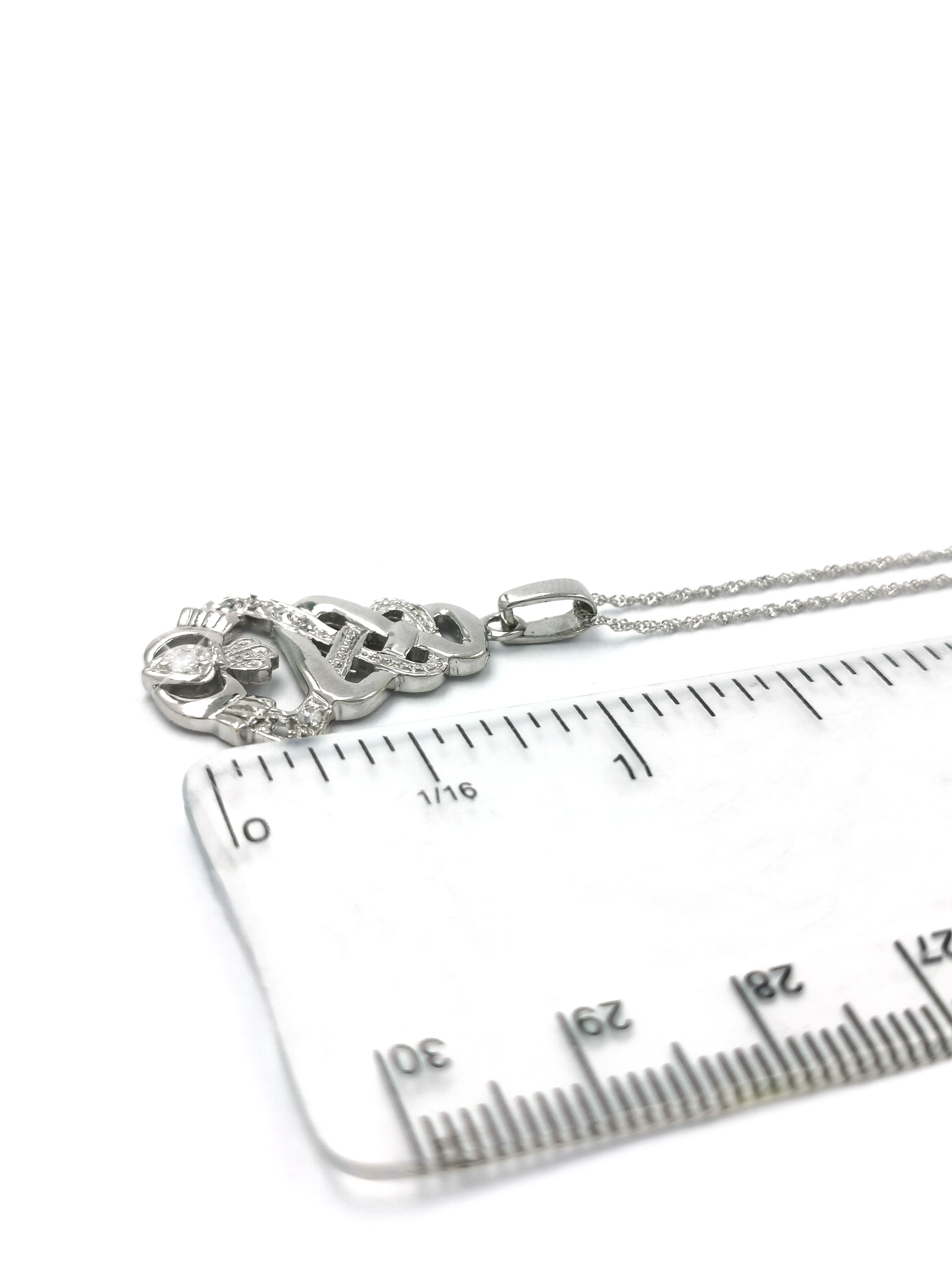Womens Real 9K White Gold Claddagh Necklace. Picture For Scale.