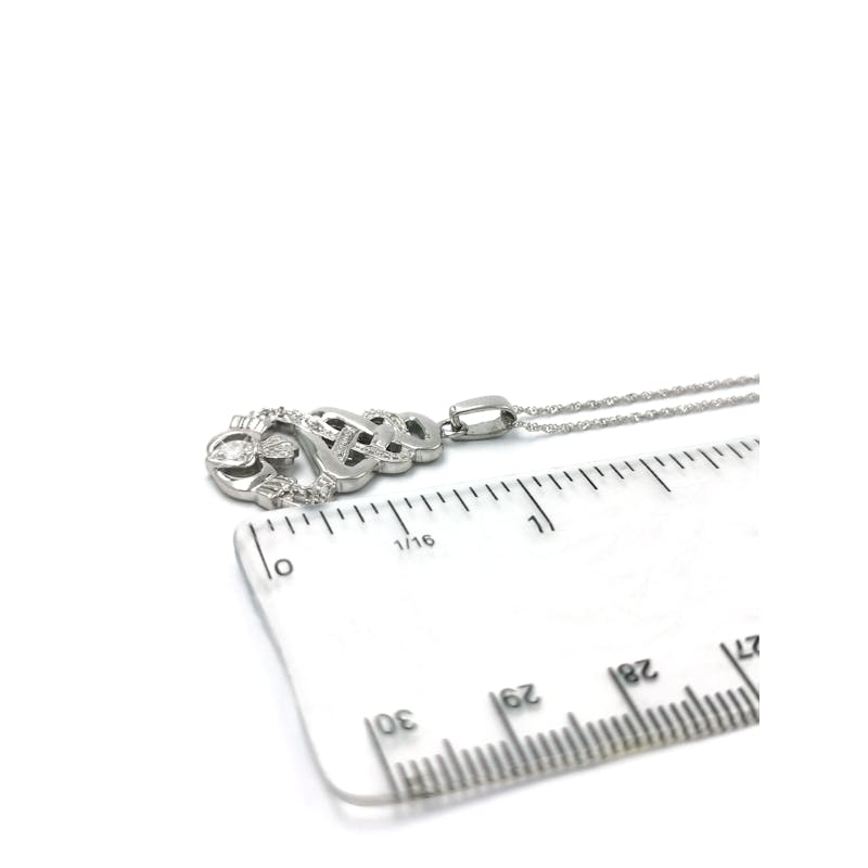 Womens Real 9K White Gold Claddagh Necklace. Picture For Scale.
