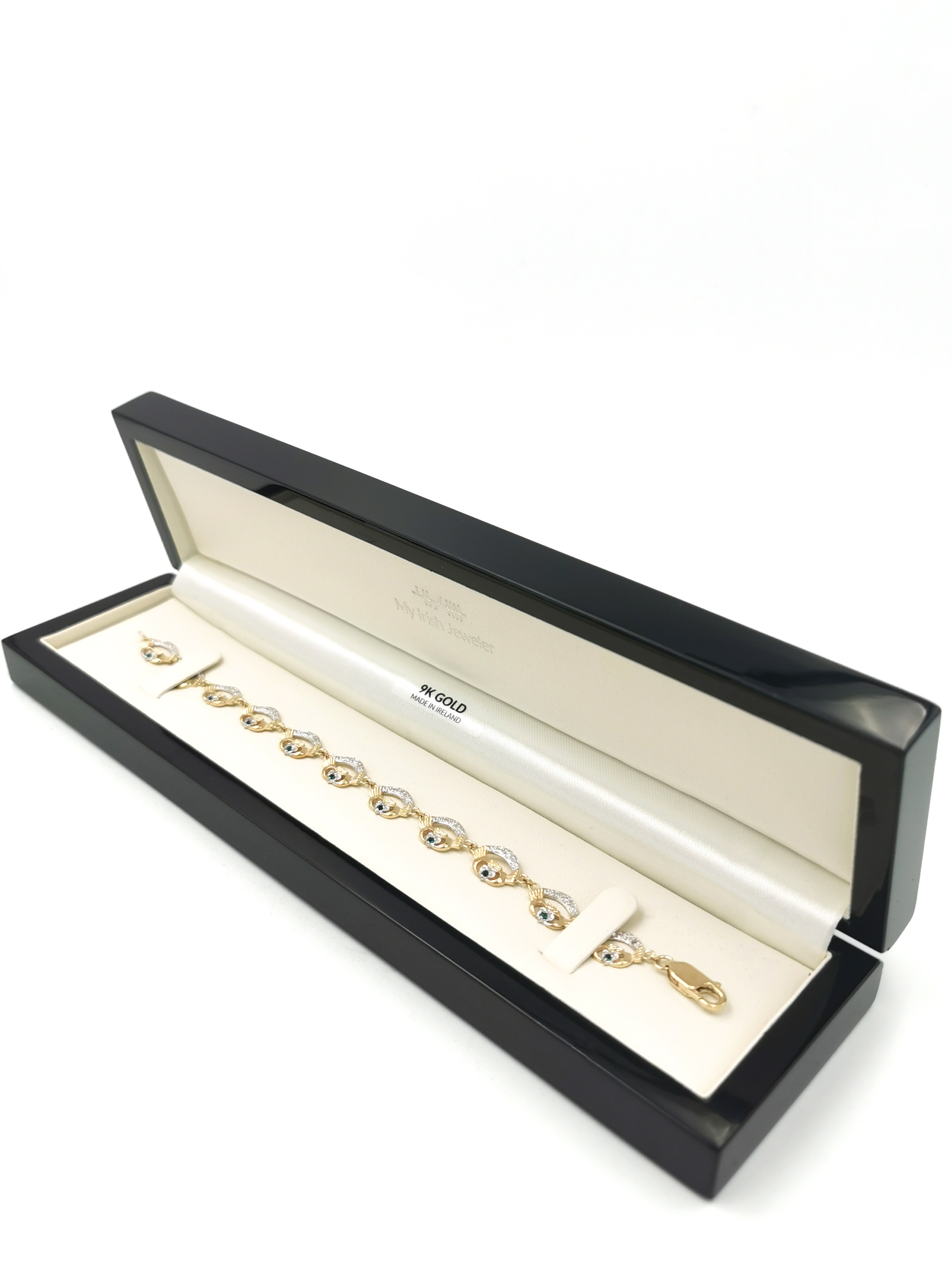Attractive Yellow Gold Claddagh Bracelet For Women. In Luxury Packaging.