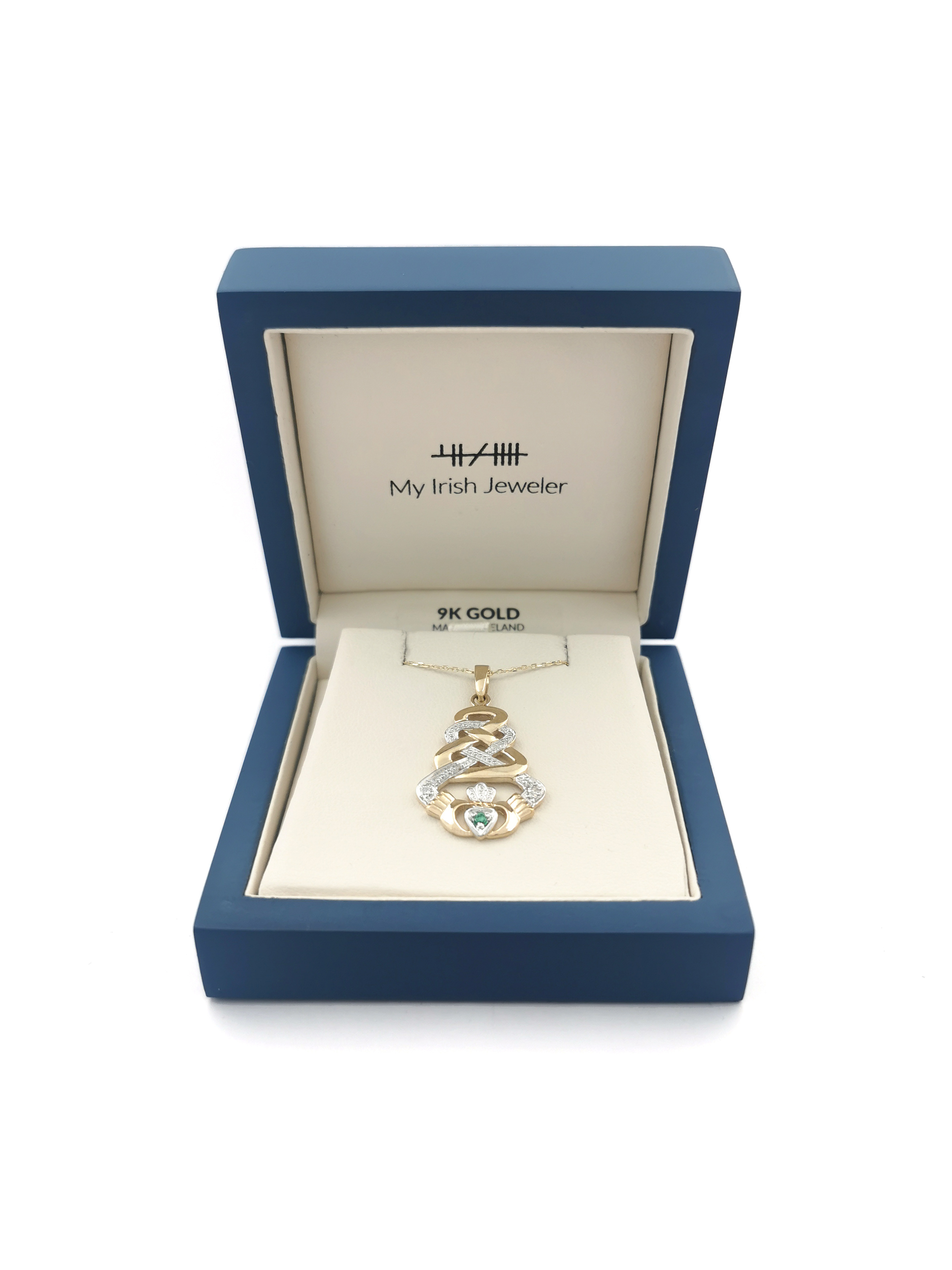 Genuine Yellow Gold Claddagh Necklace For Women. In Luxury Packaging.