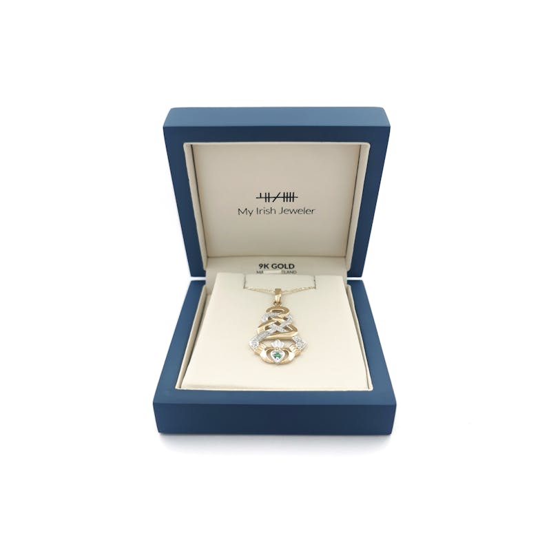 Genuine Yellow Gold Claddagh Necklace For Women. In Luxury Packaging.