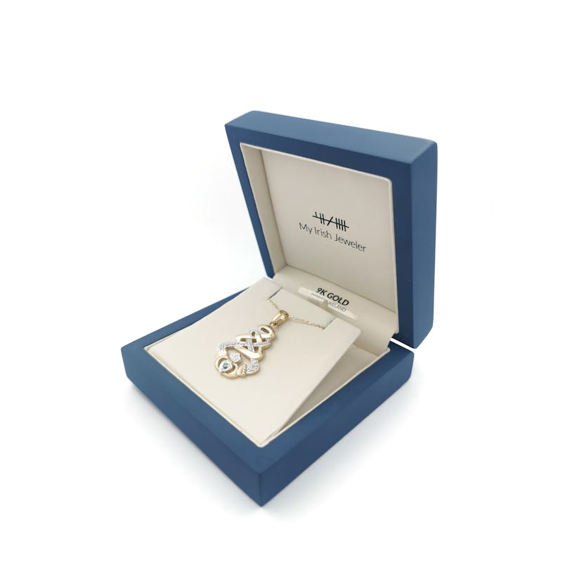Authentic 9K Yellow Gold Claddagh Necklace For Women. In Luxury Packaging.