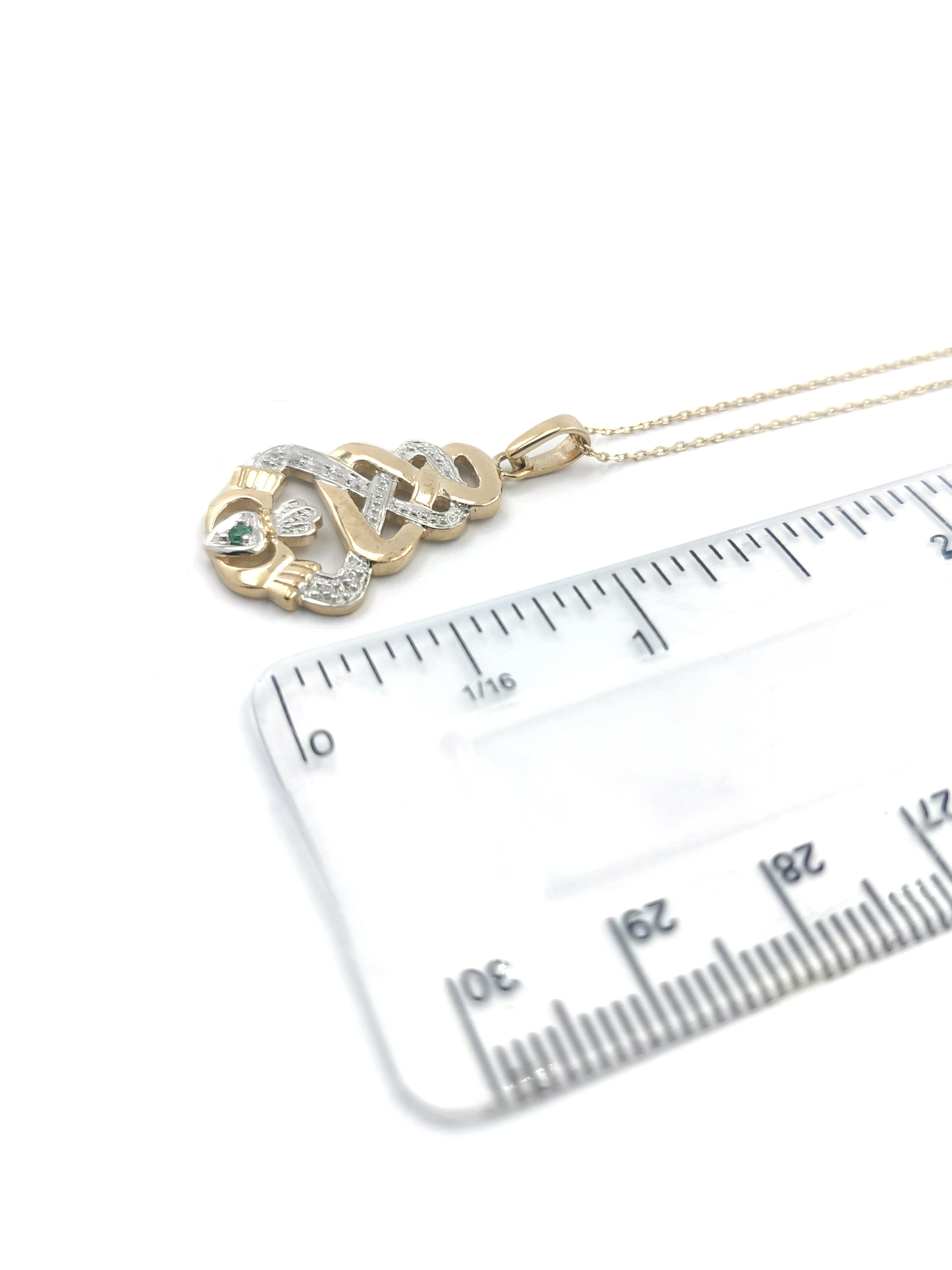 Attractive Yellow Gold Claddagh Necklace For Women. Picture For Scale.