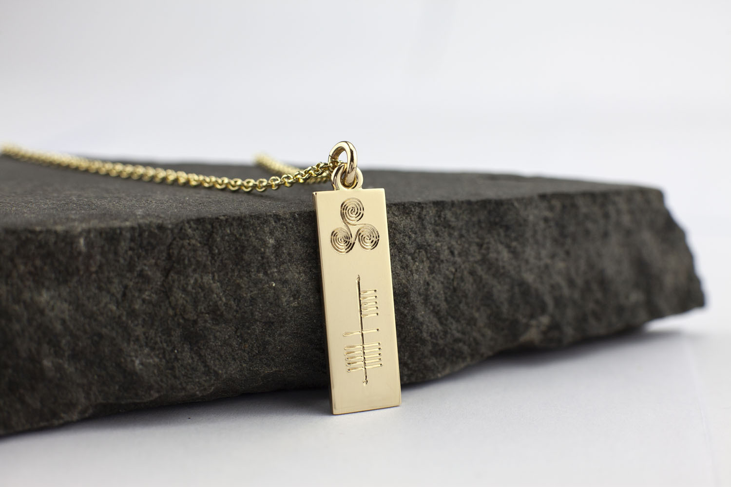 Customizable 14K Yellow Gold Ogham & Triskele Necklace