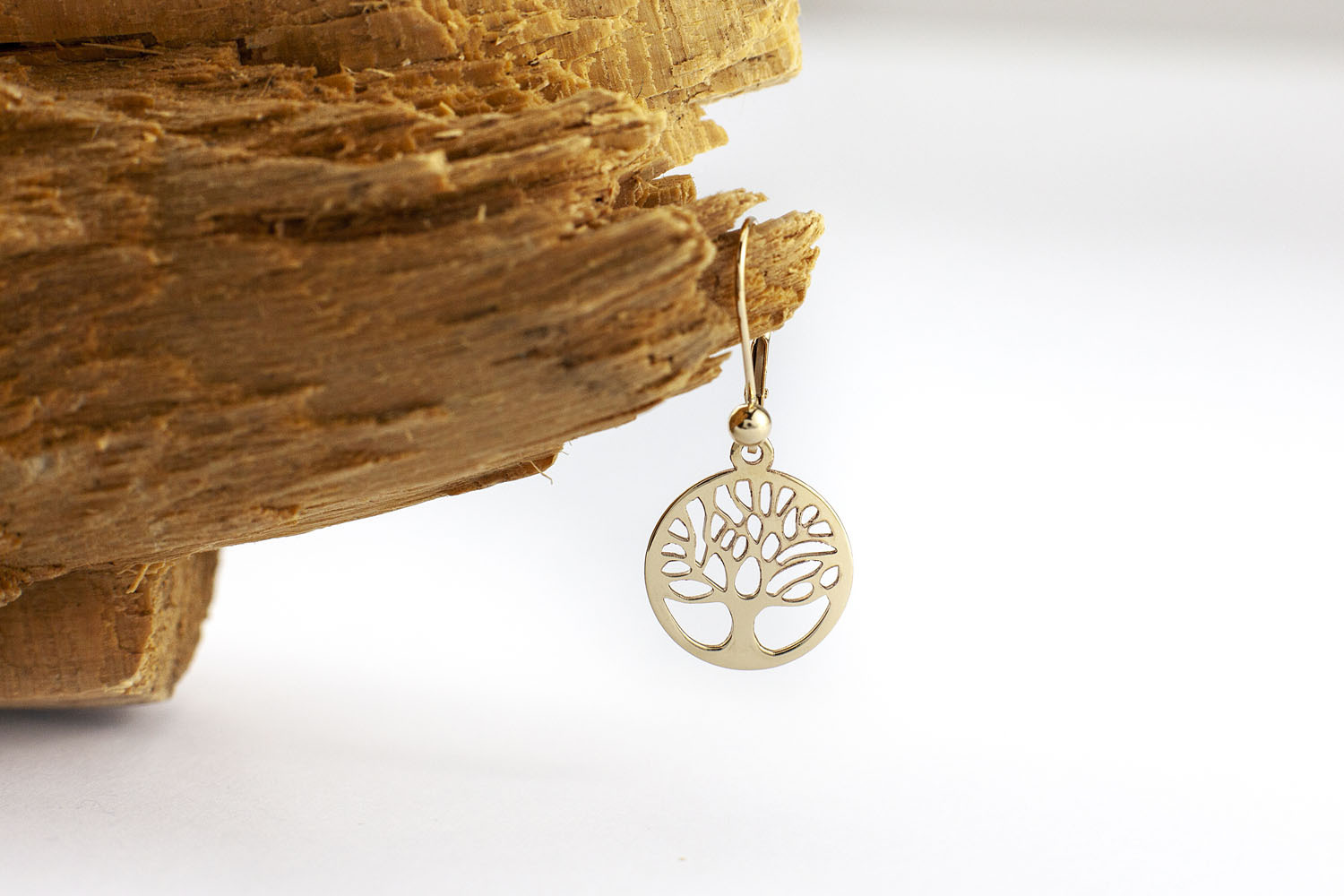 Real Yellow Gold Tree of Life Earrings For Women