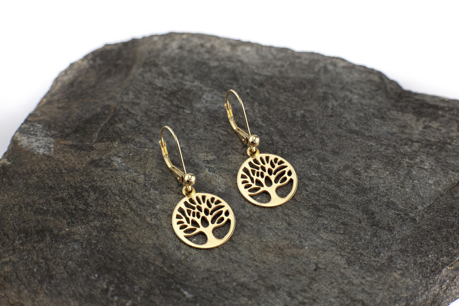 9K Tree of Life Heart Stud Earrings. 9K Solid 2024 Yellow & White Gold.