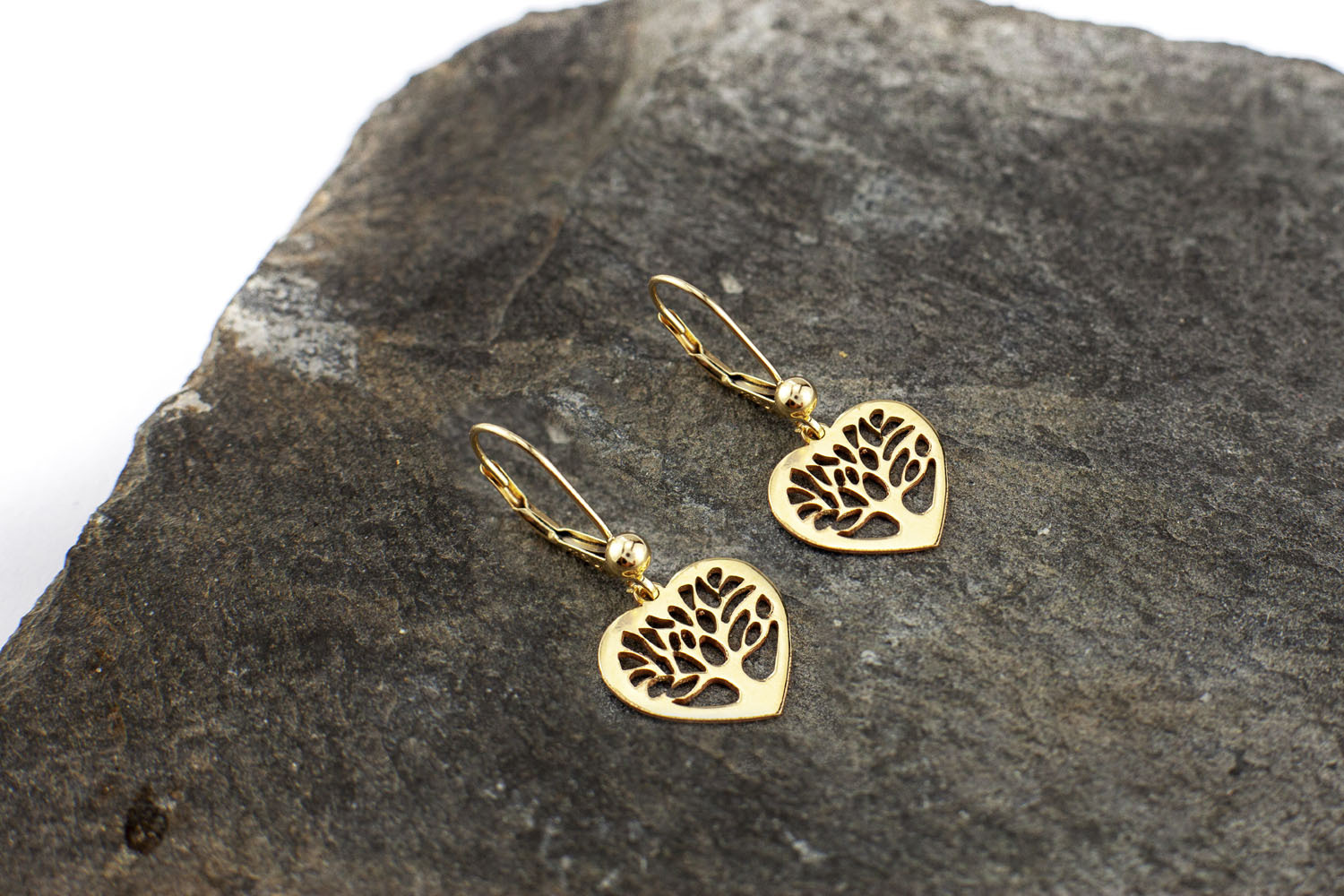 Order 9K Tree of Life Heart Stud Earrings. 9K Solid Yellow & White Gold.