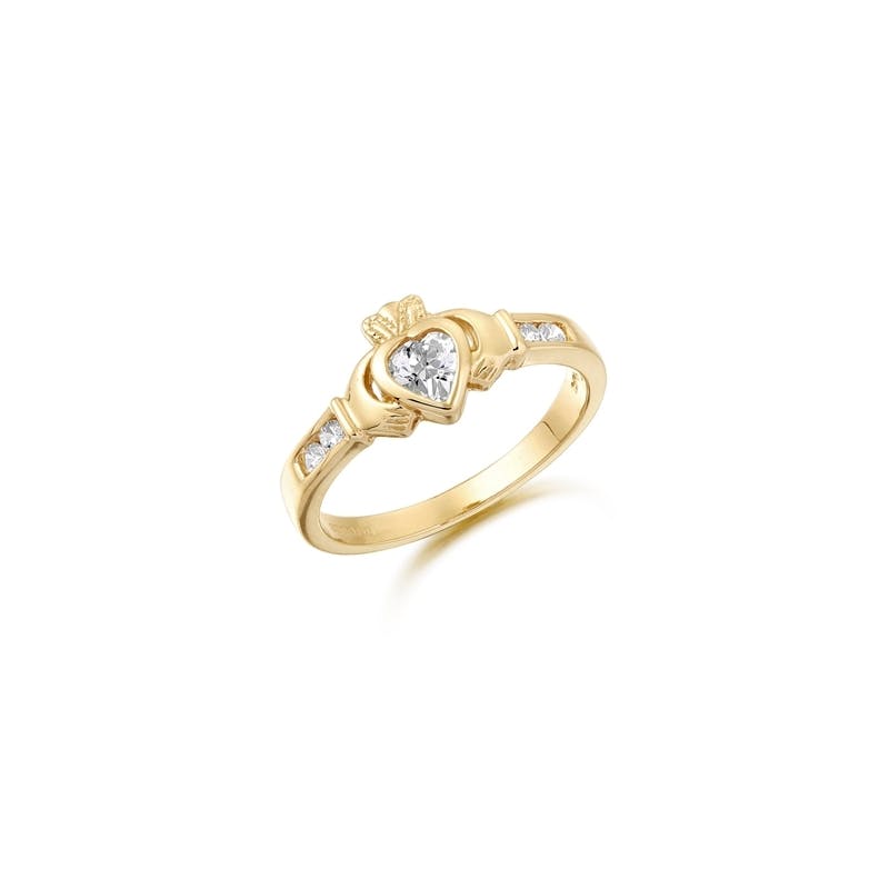 Genuine 9K Yellow Gold Claddagh Ring For Women