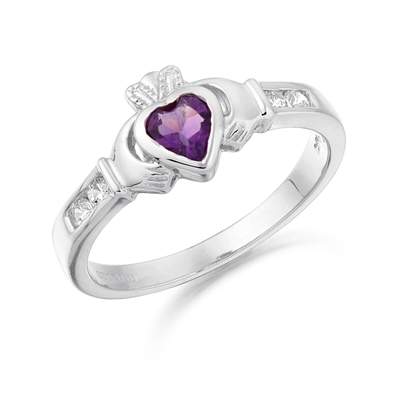 9K White Gold with Amethyst CZ