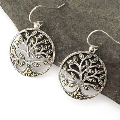 Sterling Silver Marcasite Tree of Life Earrings