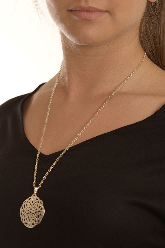 Attractive Sterling Silver Celtic Knot Necklace For Women - Model Photo