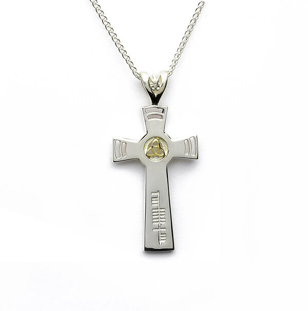 Sterling Silver Cross with 18k Gold Trinity Knot