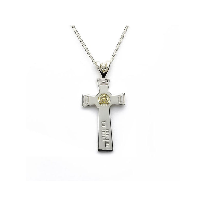 Celtic Cross & Celtic Knot Necklace - Shown with Wheat Chain