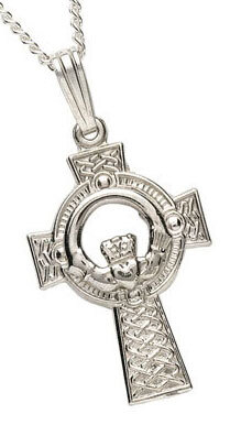 White Gold Claddagh Celtic Cross Necklace, From… | My Irish Jeweler