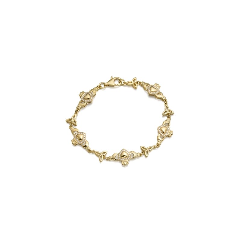 Womens Yellow Gold Trinity Knot & Claddagh Bracelet