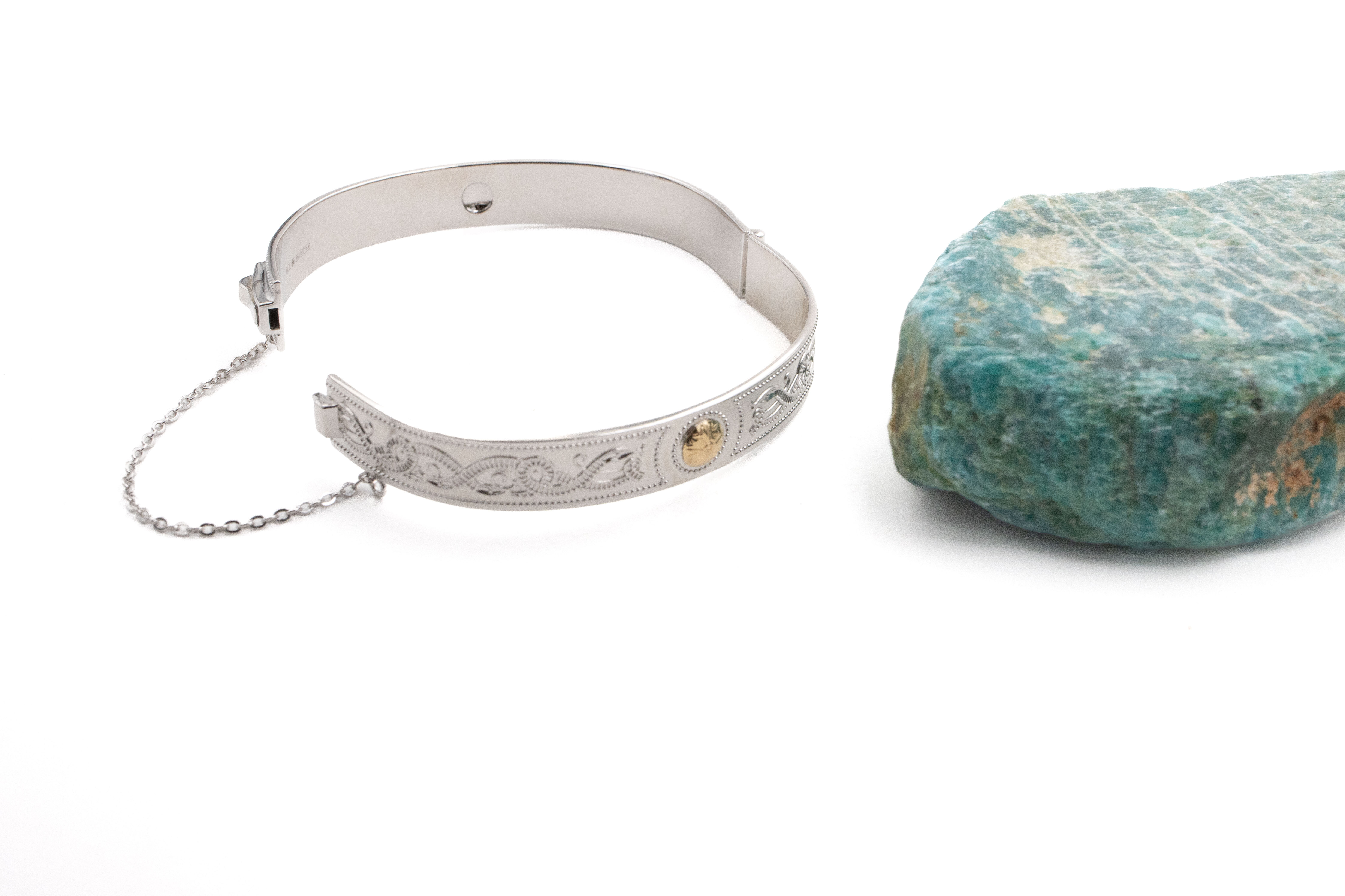 Womens Attractive Sterling Silver Celtic Warrior Bangle. Photographed Open.