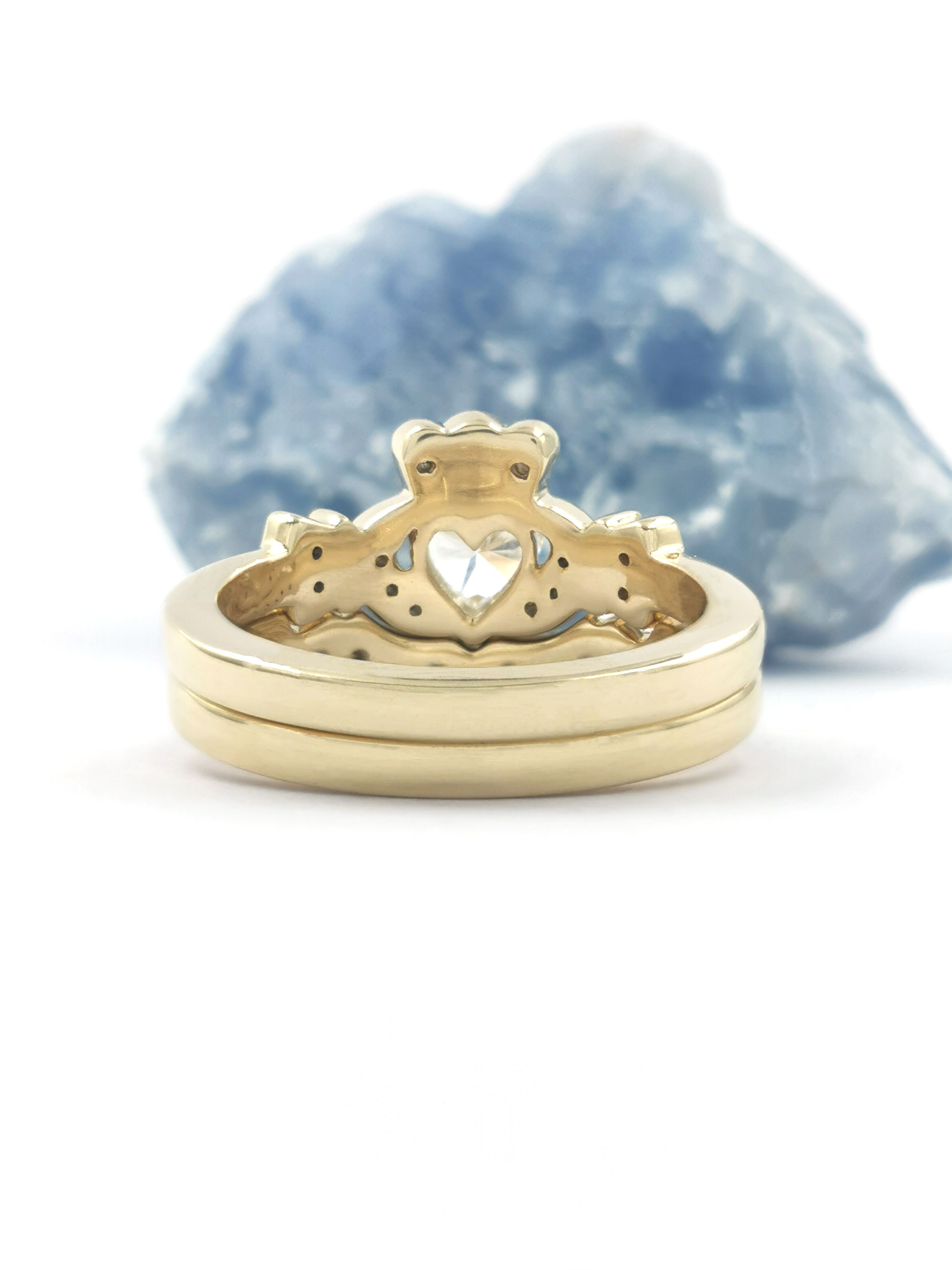 Womens Gorgeous 14K Yellow Gold Claddagh 0.50ct Lab Grown Diamond Engagement Ring. Picture Of The Back.
