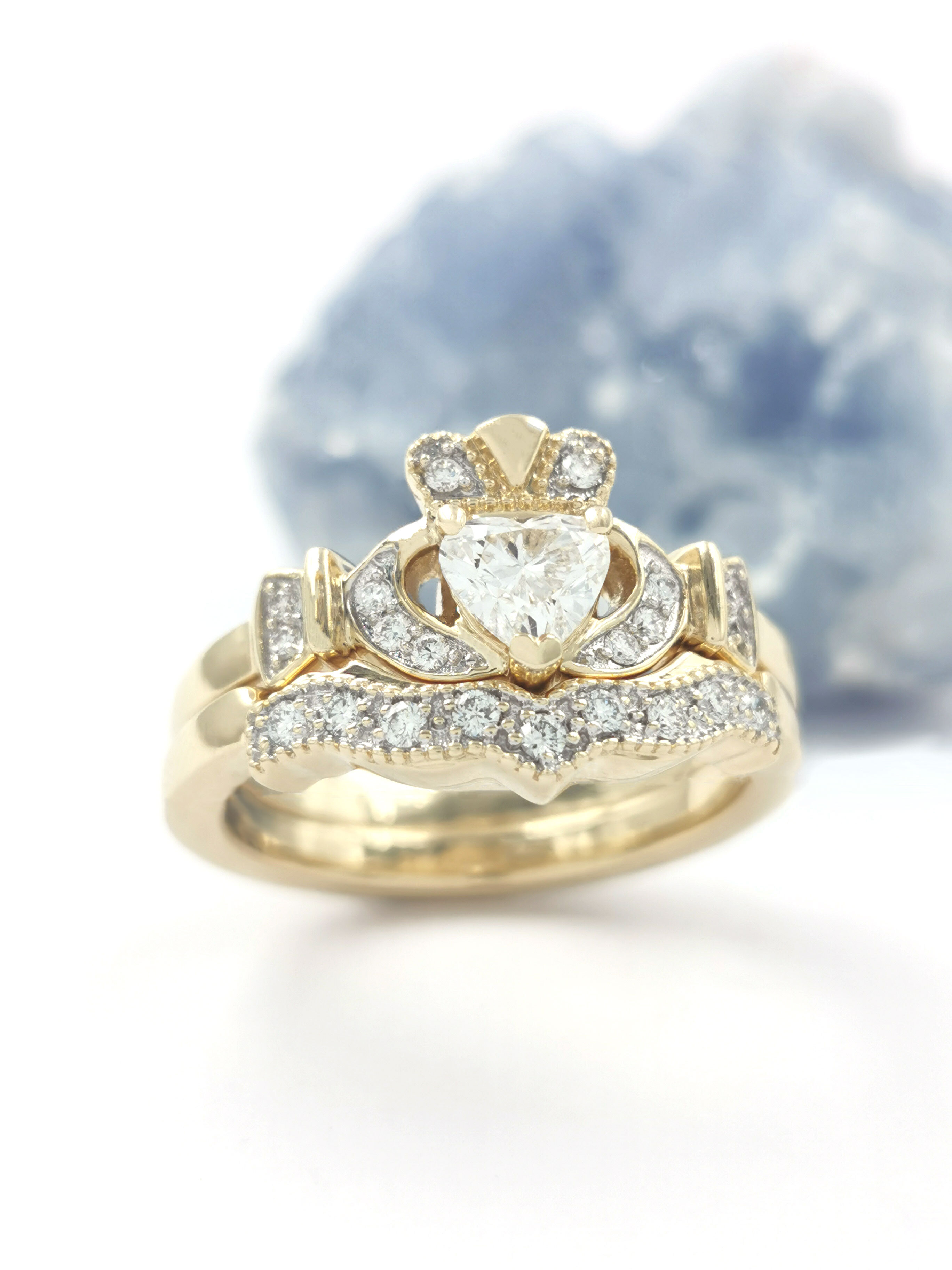Womens Claddagh 0.50ct Lab Grown Diamond Engagement Ring in Real Yellow Gold
