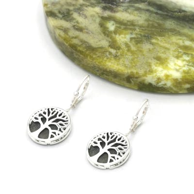 Sterling Silver Connemara Marble Tree Of Life Earrings