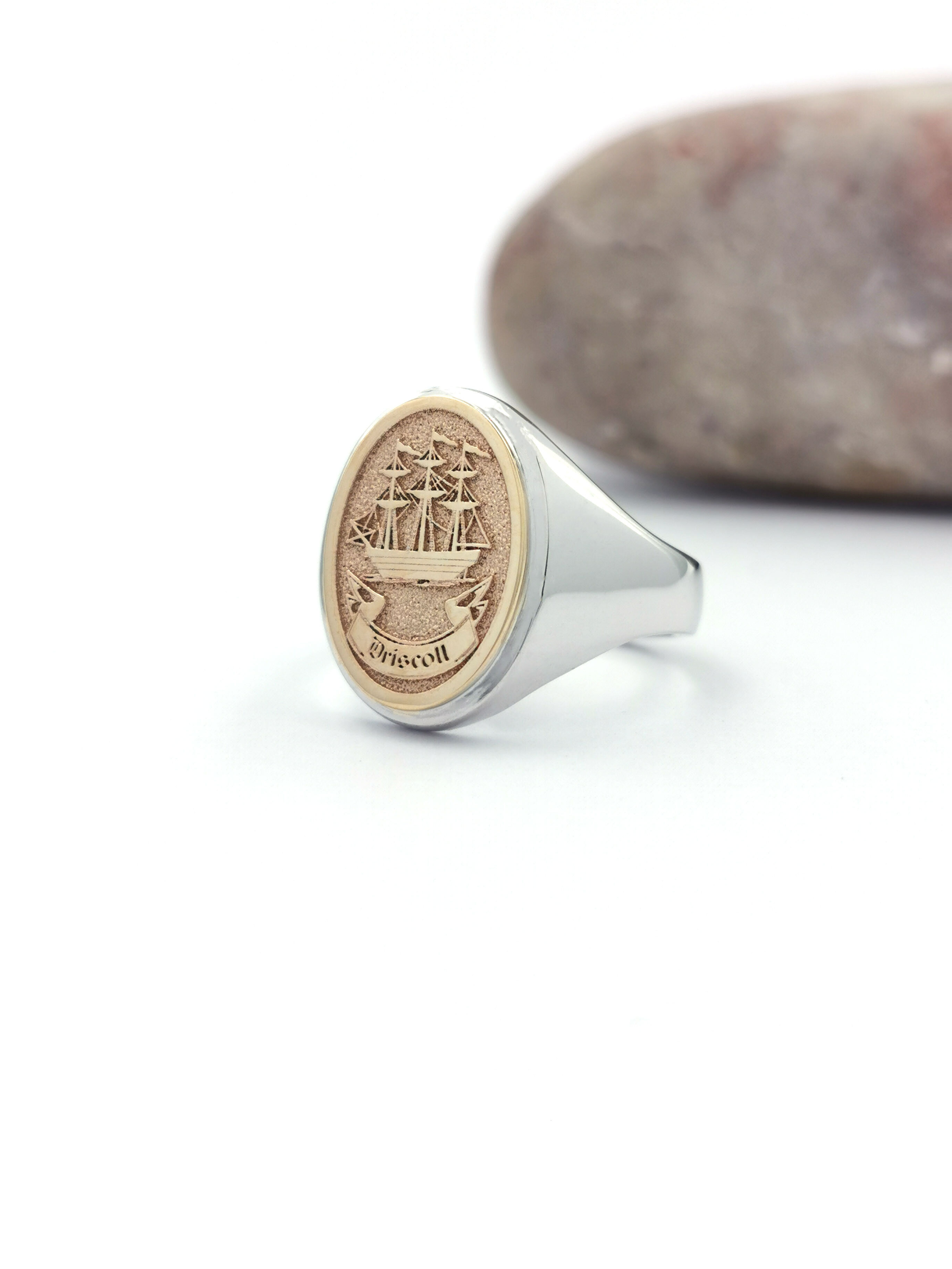 Authentic Sterling Silver & Yellow Gold Family Crest 11.3mm Ring For Women