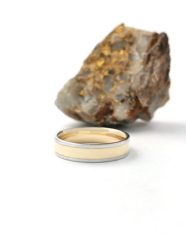 Irish Yellow Gold & White Gold Mo Anam Cara & Ogham 5.0mm Ring With a Florentine Finish For Men