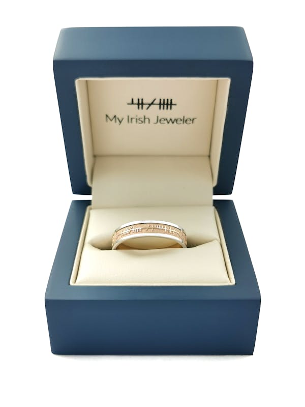 Mens Florentine Mo Anam Cara 6.5mm Ring in Real Yellow Gold & White Gold. In Luxury Packaging.